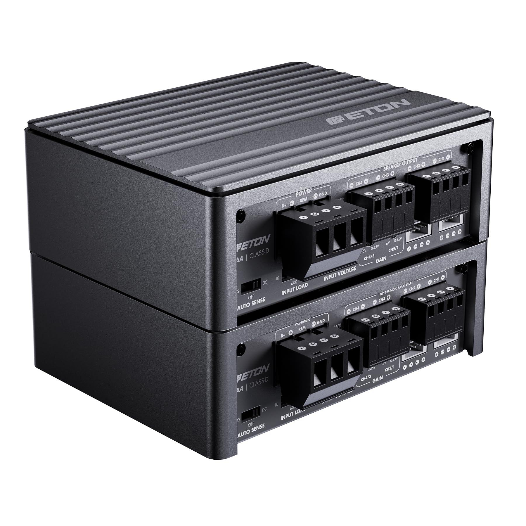 ETON PA 4 – ultra kompakter 4 Kanal Verstärker, leistungsstarke digitale Micro Endstufe für Autos und Reisemobile, Class D Amp mit 2 x 45 + 2 x 80 Watt
