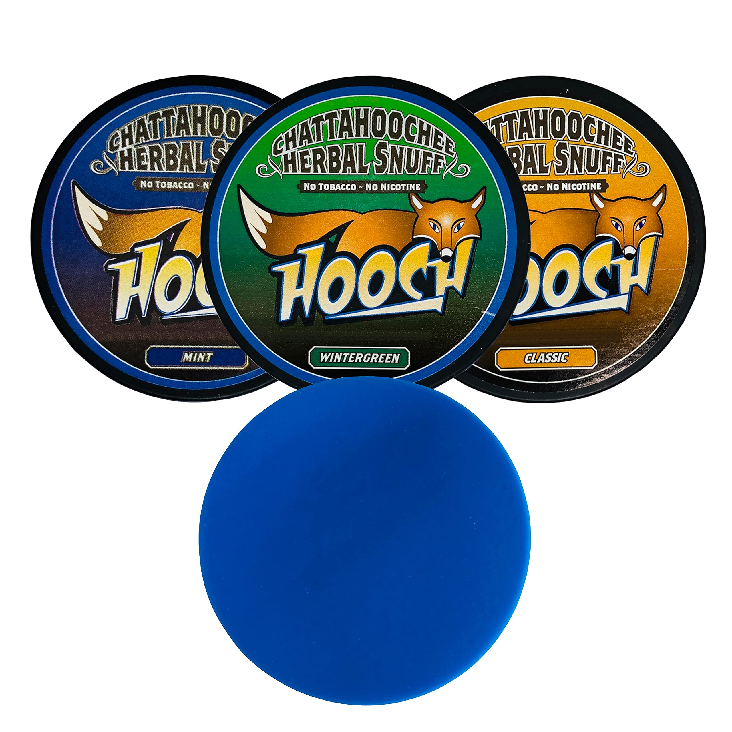 Hooch Herbal Snuff3 Can Variety Sampler (Mint, Wintergreen, and Classic) Fine Cut with DC Crafts Nation Skin Can Cover - Blue