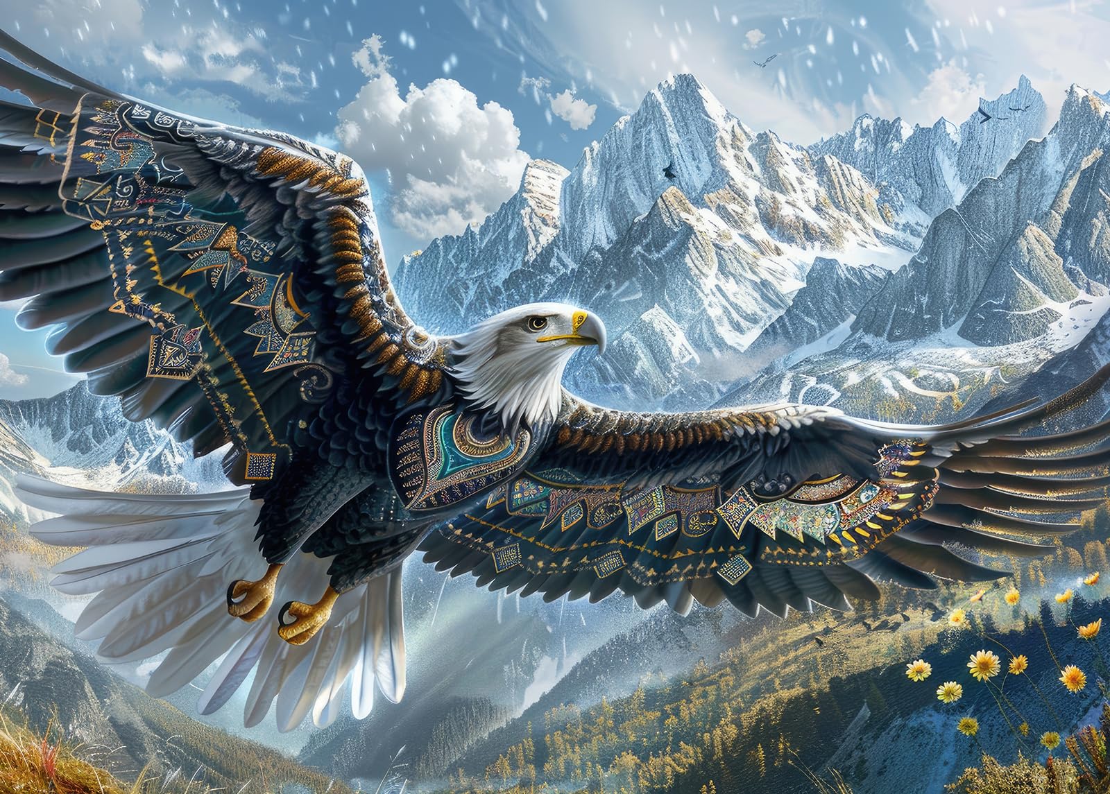 Bullglesup Puzzles for Adults 1000 Pieces, Majestic Eagle Jigsaw with Poster Letter on Back, Unique Pieces Fit Well No Dust (27.5"x19.6")