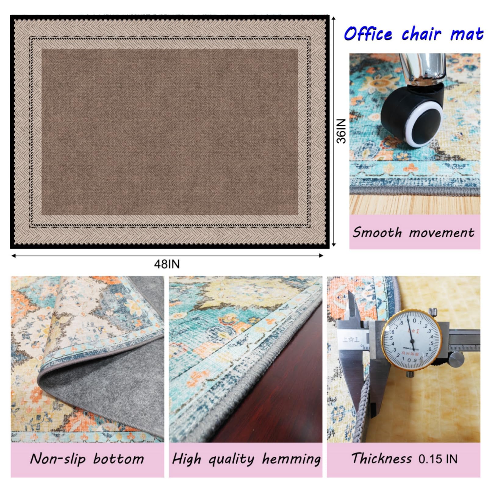 Chair Mat for Hardwood Floor Tile Floor 48 36 Floor Mat for Office Chair Office Computer Gaming Rolling — view 3