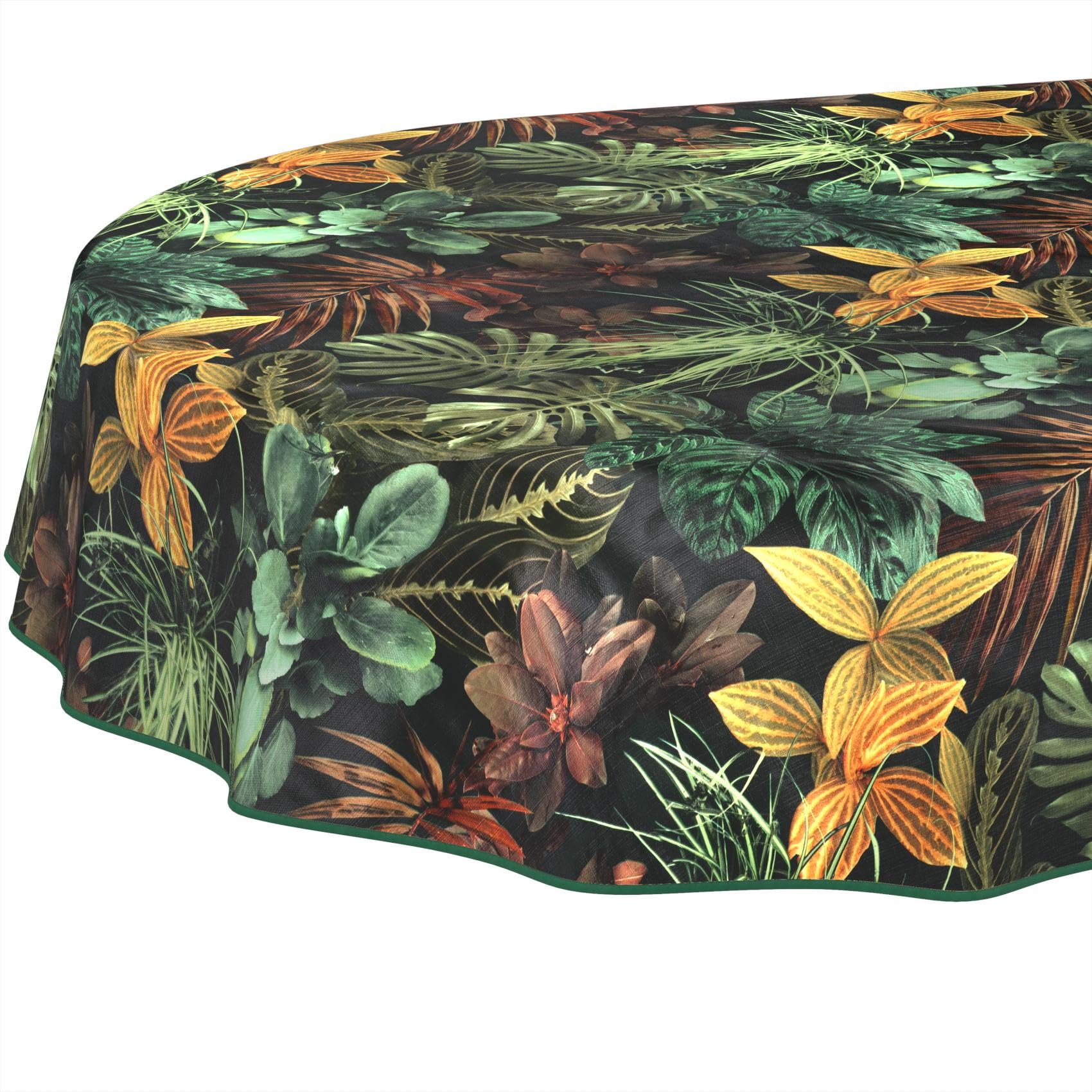 Oilcloth Tablecloth, Washable, Oilcloth, Easy Care, Water-Repellent, Lotus Effect, Garden Tablecloth, Tropia, Oval, 160 x 140 cm, with Hem (Edged)