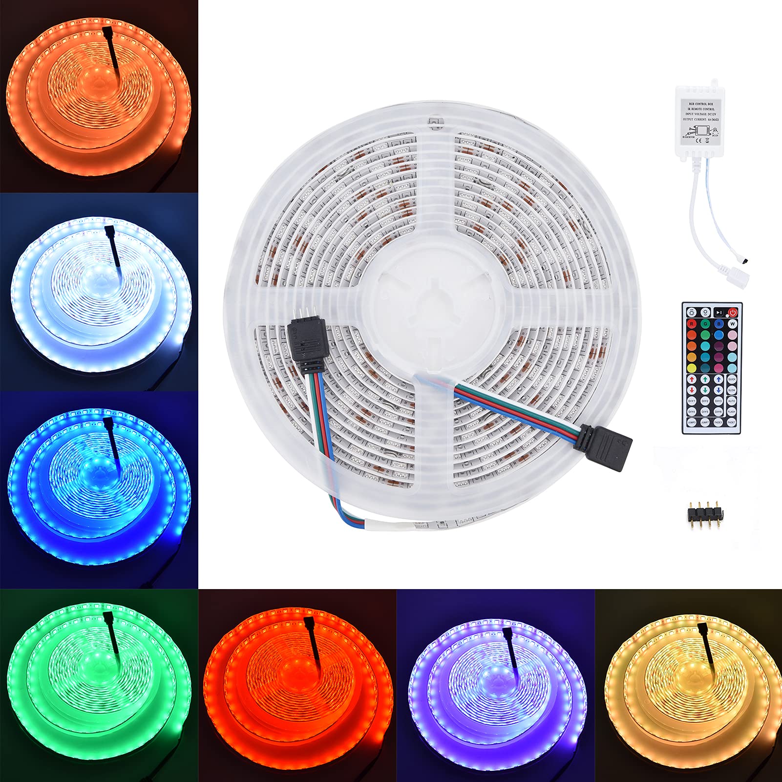 5050 Taśma świetlna RGB Wodoodporna 16,4 stopy, 300 diod LED Elastyczny zestaw taśm LED zmieniający kolor z 44-klawiszowym pilotem, Wodoodporne diody LED do dekoracji świątecznych, Pokój Strona główna