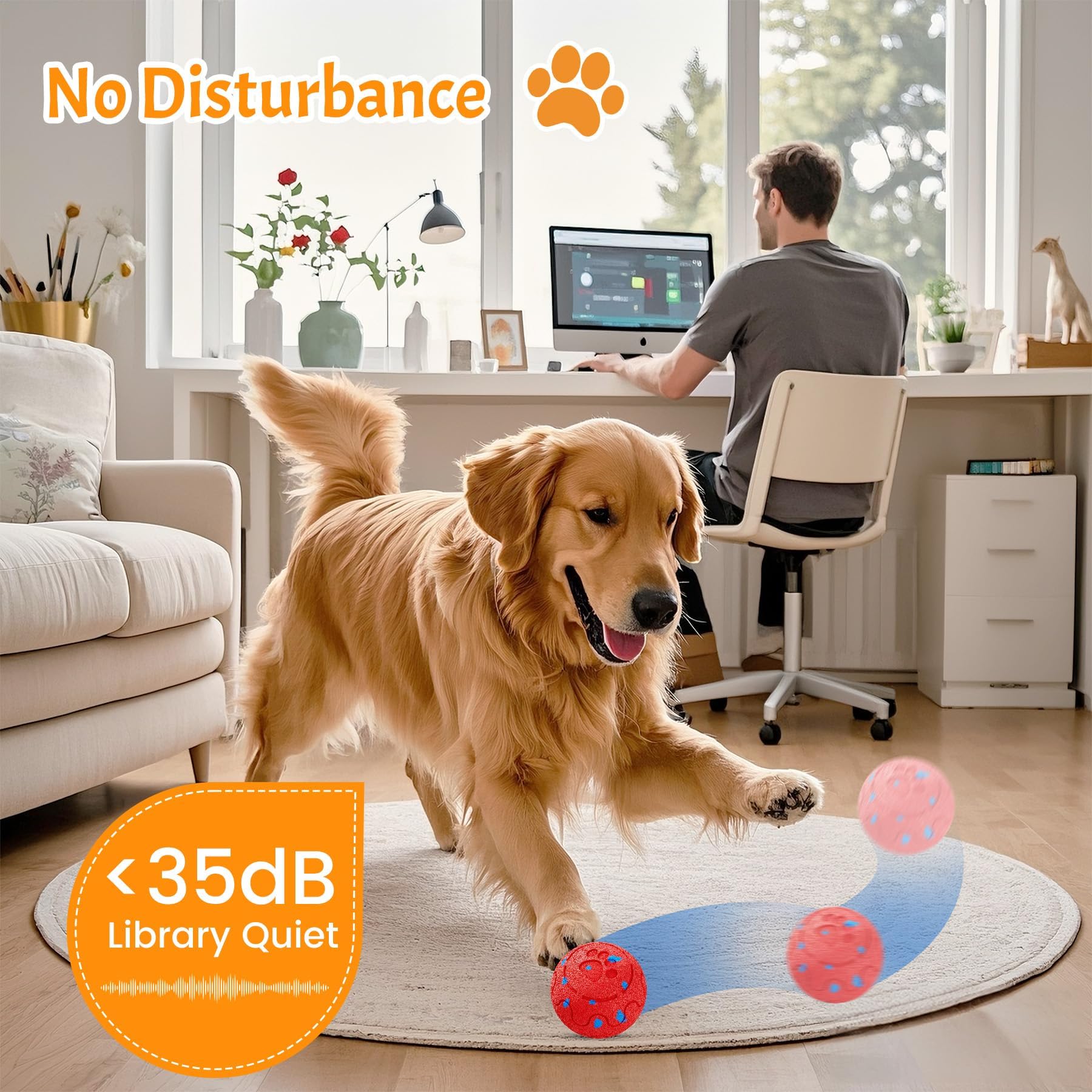 Jouets interactifs pour chien : balle auto-mobile avec roulement et rebondissement automatiques, matériau E-TPU amélioré, étanchéité IP54, activé par le mouvement – pour les garder occupés, cadeau