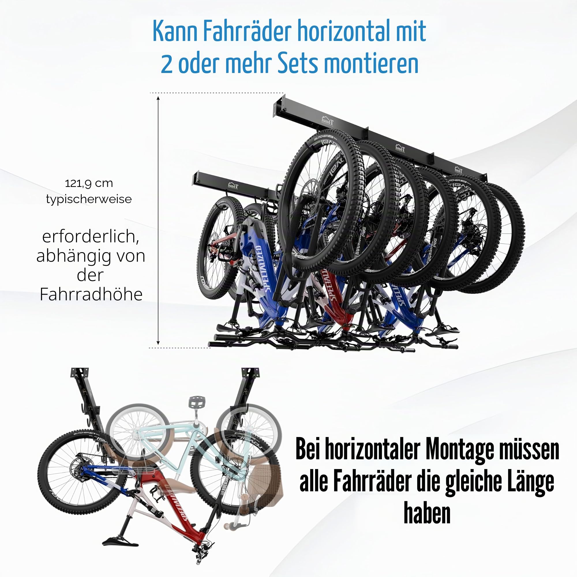 USA Based Ceiling Bike Anhänger Slide Mount Up to 6 Bikes, Sliding Garage Fahrrad Storage, 51" Heavy Duty Hanging Haken Racks 450lbs Limit, Overhead Mounted Anhänger for Störung Bikes | Schwarz