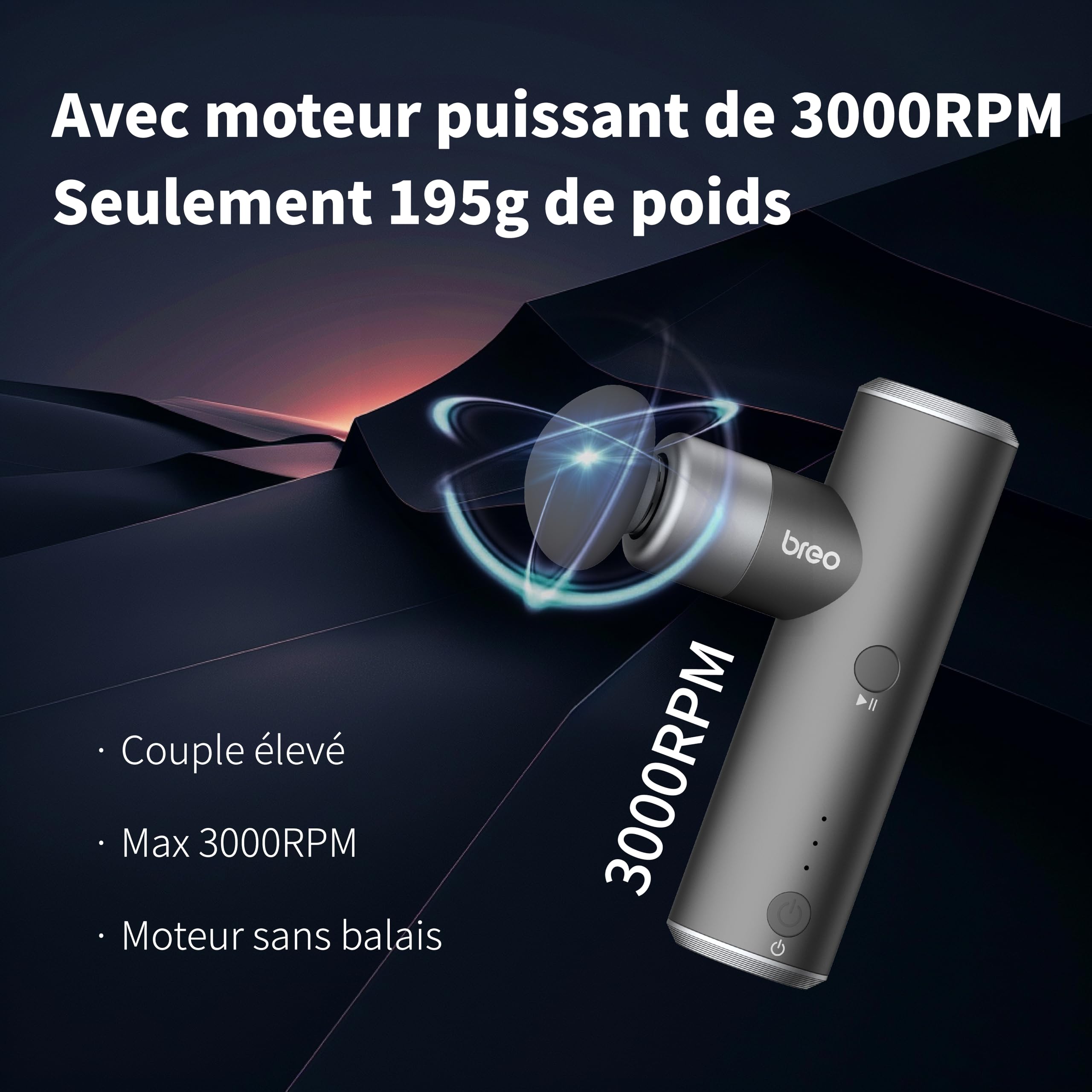 Breo S1mini Pistolet de massage portatif Tissu musculaire profond,0,195 kg | 4 Niveaux d'intensité, 3 Têtes amovibles, Puissant, Silencieux, Compact, Pour Maison, Bureau & Sport, Idée cadeau,Noir