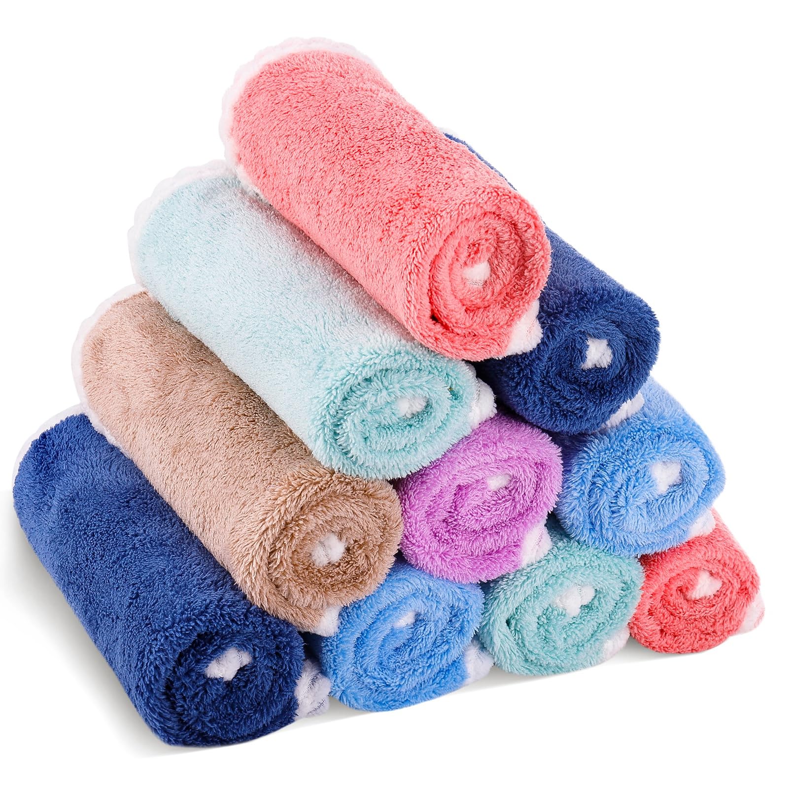 ViEinkaufen 12 Pcs Flannels Face Cloth With Hanging Loop Soft Face Flannels Quick Dry Face Body Cloths Squares Wash Cloths For Baby Kids Adults(30x30cm) - Image 2