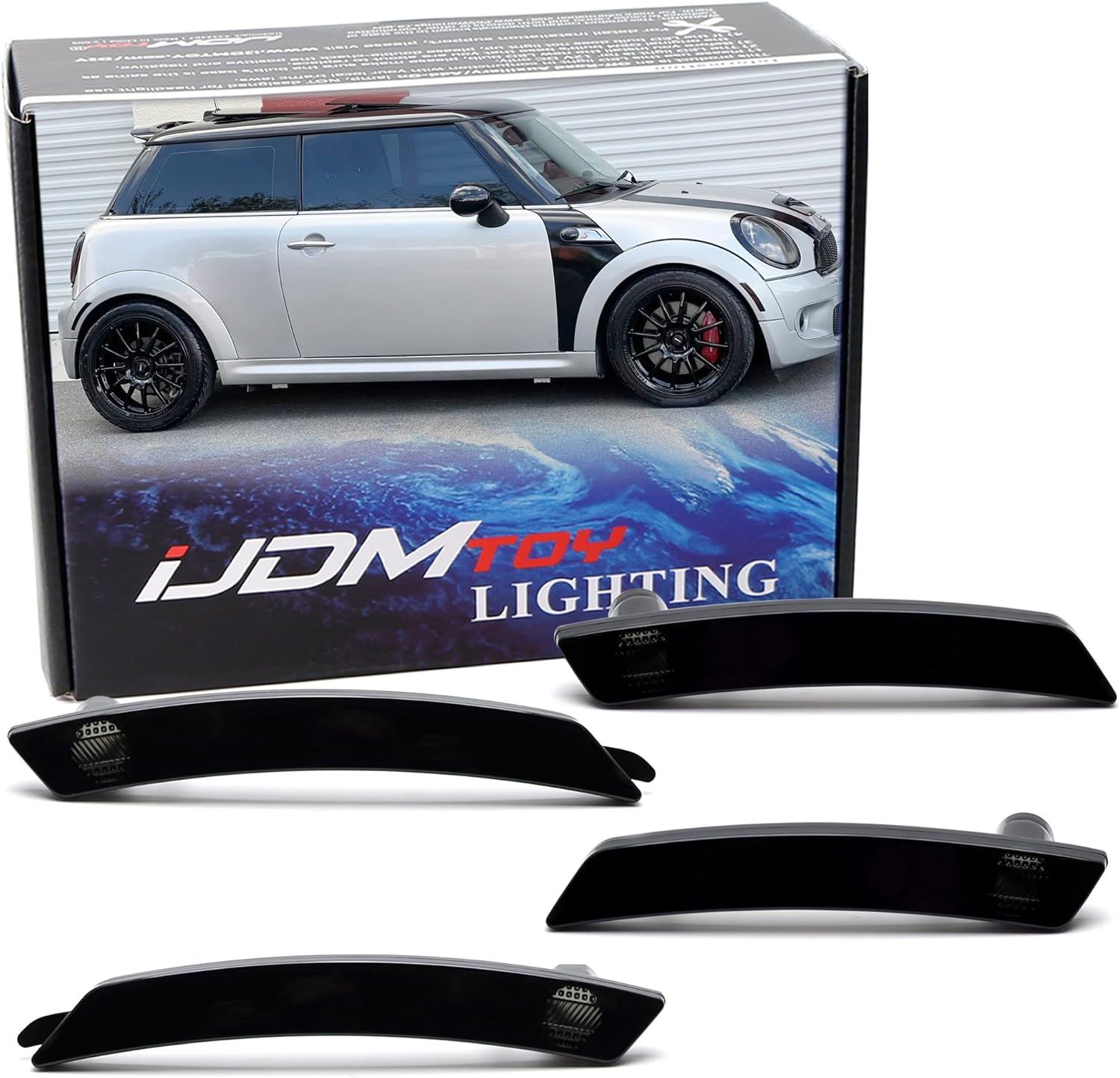iJDMTOY OEM-Spec Black-Out Smoked Lens Front & Rear Bumper Wheel Arch Side Marker Lamp Housings Compatible With 2007-2013/14 MINI Cooper R55 R56 R57 R58 R59 R60 R61