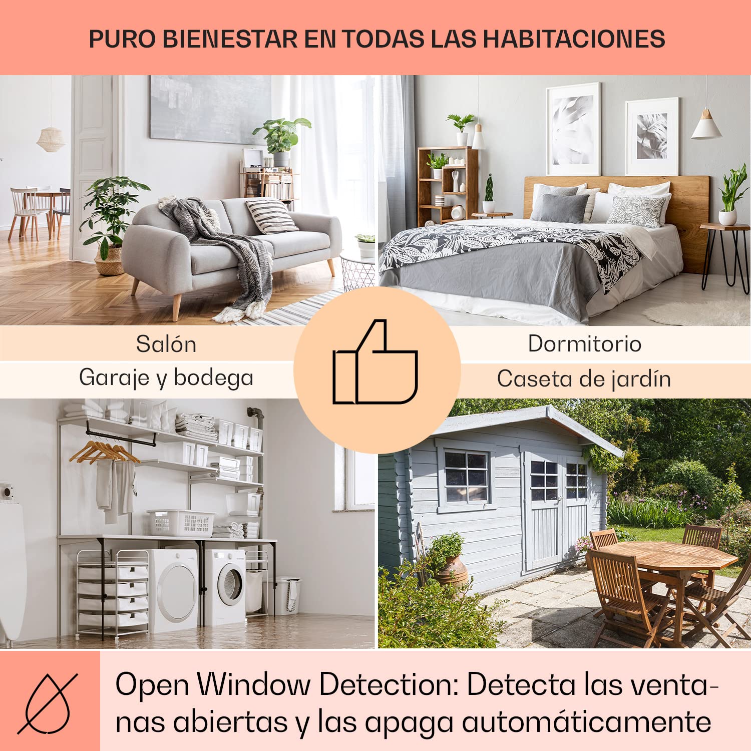 Klarstein Radiador Electrico Bajo Consumo con Panel de Infrarrojos, 600W para Casa, Estufa Portátil Mando a Distancia, Detección Ventanas Abiertas, Calefactor Baño con Termostato Techo y Pared, IP52