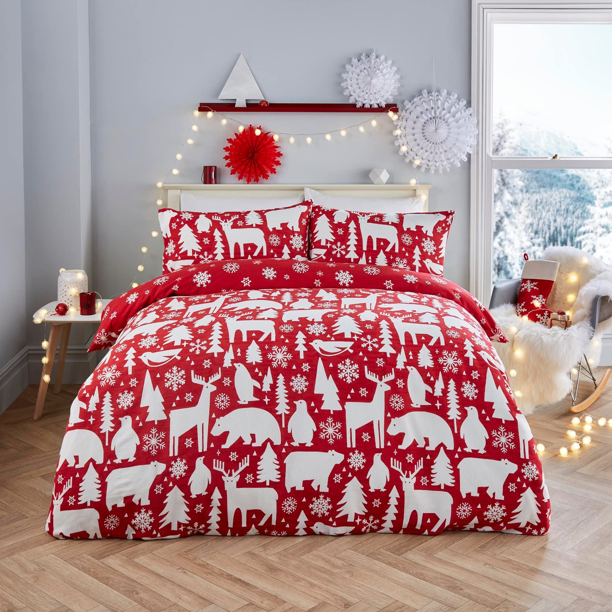 FusionChristmas - Arctic Animals - Reversible Duvet Cover Set - King Bed Size in Red, ANMRD31PZU