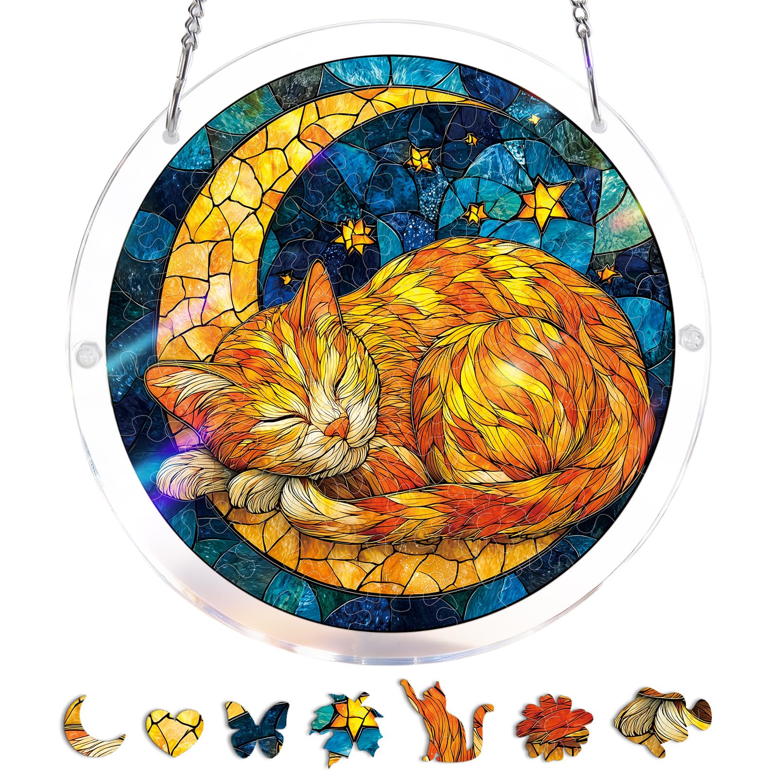 KAAYEE Sun Catcher, Puzzle Sun Catchers for Windows Garden, Starry Moon Cat Gifts for Mum Dad Friend Women Men, Presents for Mothers Day Fathers Day Birthday(S)