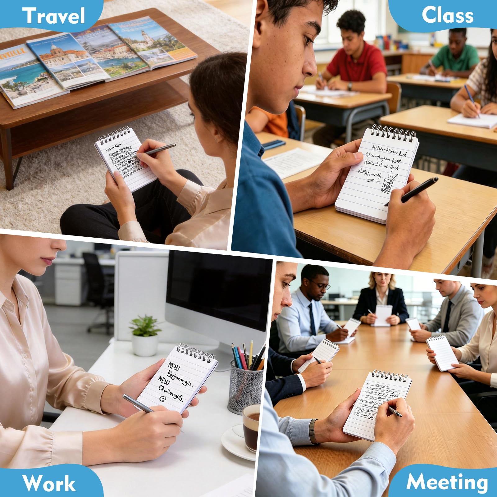 TUXIYA Lot de 50 mini carnets de poche en vrac 7,6 x 12,7 cm, mini bloc-notes à spirale avec pages lignées, 10 feuilles/100 pages colorées (80 g/m²), petits blocs-notes pour bureau, travail