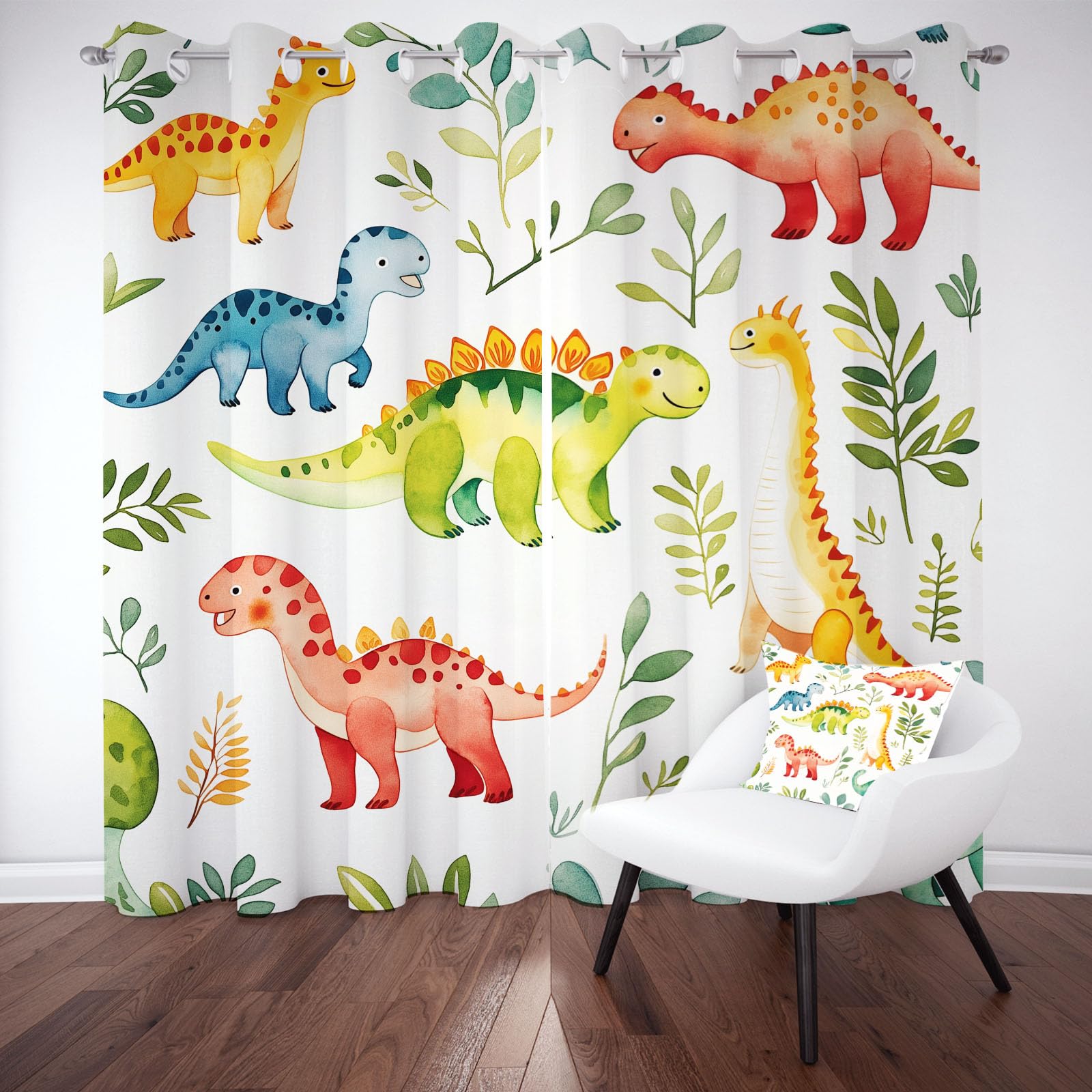 Rideaux Occultant Thermique Isolant Dinosaure Animaux Lot De 2, Rideau À Oeillets Isolant Anti Froid Dessin Animé Rideau Opaque Mignon Enfant pour Chambre Salon 110x160 cm