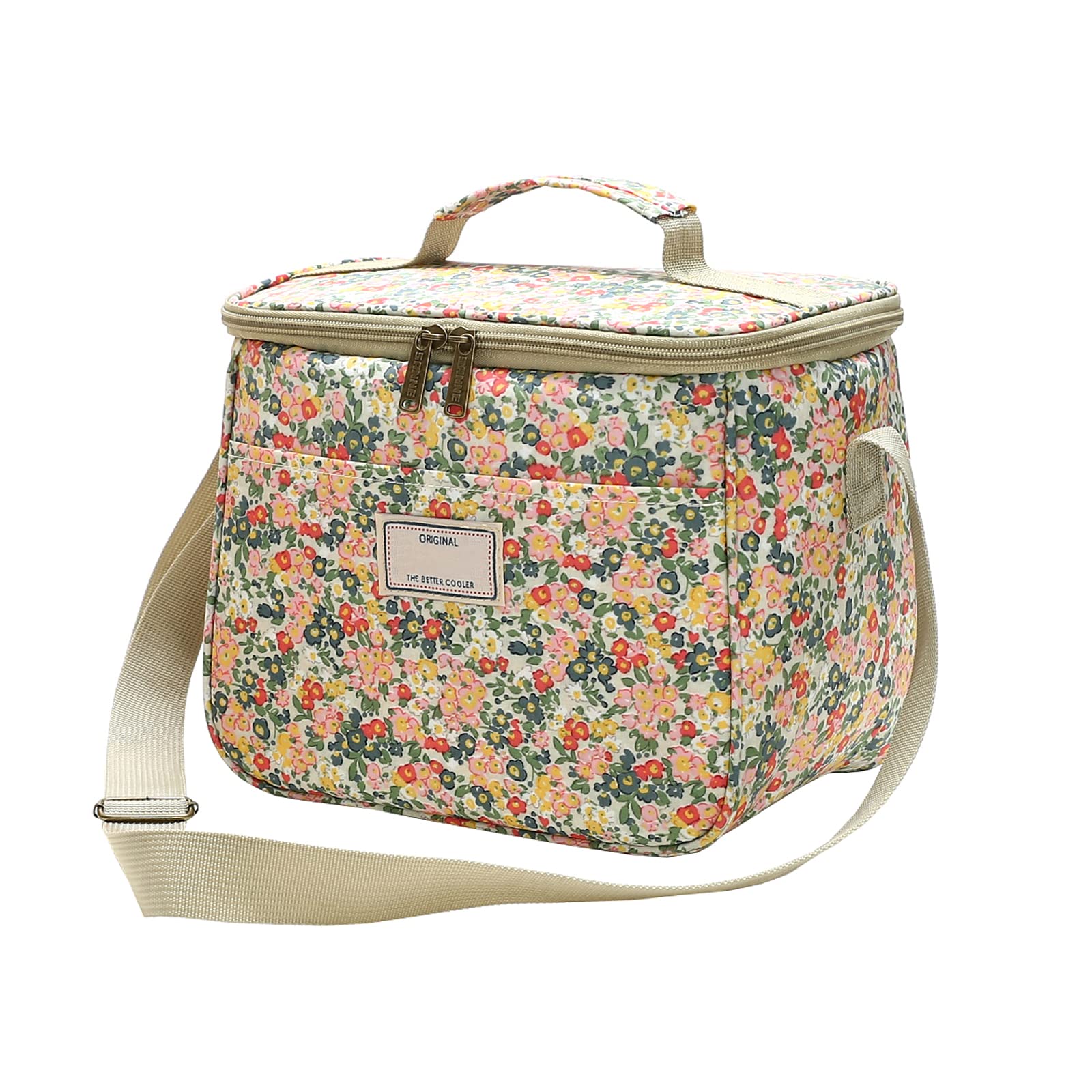 Nanxson Insulated Lunch Bag for Women Men Floral Cool Bag Lunch Box Waterproof Large Capacity Tote Bag for Picnics Work School (7.5L,B-Beige)