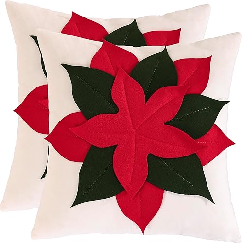 Tosleo Juego de 2 fundas de almohada de terciopelo con flores de Navidad de 18 x 18 pulgadas, decoración de fiesta de Navidad, fundas de almohada de