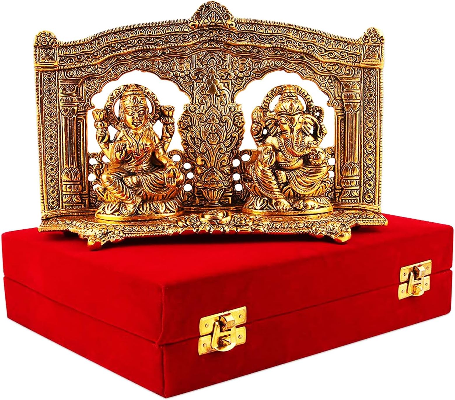 Presents - Gold Plated Laxmi Ganesh Idol (22 cm X 5 cm X 15 cm) - Perfect Diwali, Wedding, Anniversary, and Housewarming Gift with Velvet Box Included