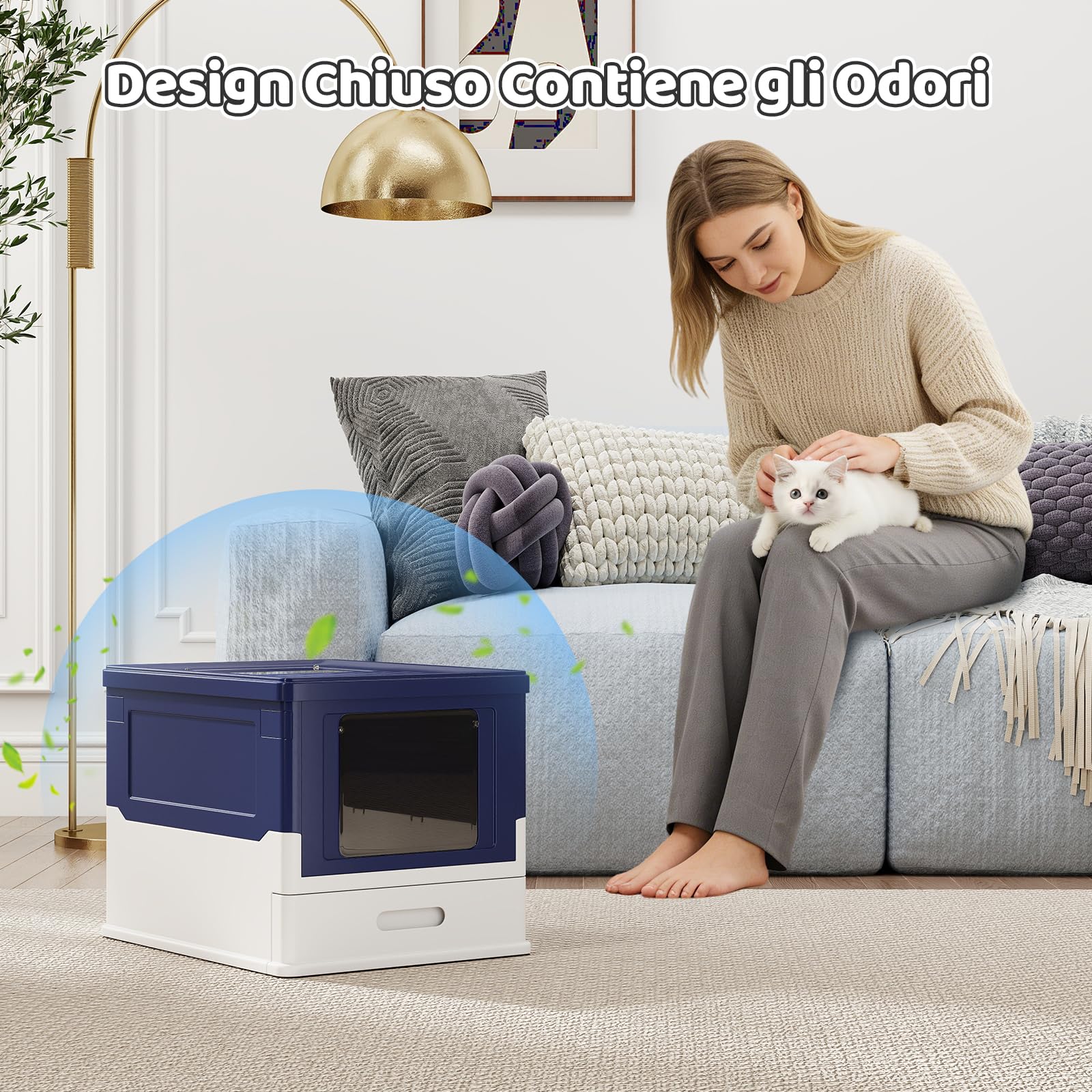 COSTWAY Lettiera per Gatti Pieghevole, Toilette per Gatti Chiusa con Ingresso Frontale e Uscita con Coperchio Ribaltabile, Vaschetta a Cassetto per Gatti Piccoli e Medi sotto 10 kg (Blu)