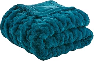Madison Park Ruched Faux Fur Luxury Throw Teal 50*60 Premium Soft Cozy B...