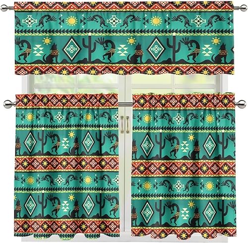 Cenefa de cortina de cocina del suroeste, cenefa bohemia tribal azteca nativa americana, cortina de cortina con tratamiento corto, cenefa disponible en Yaxa Venezuela