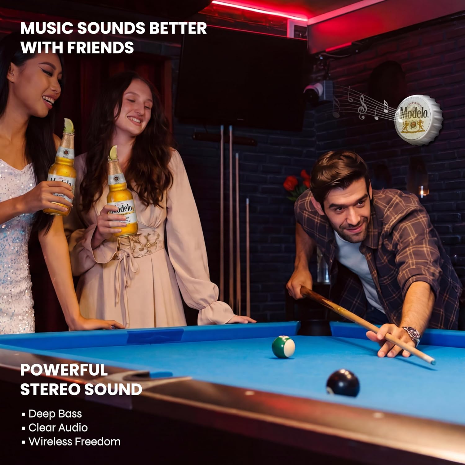 Modelo Bottle Cap Shaped Bluetooth Speaker with Kickstand, Color Changing Light, FM Radio, 6H Playtime, Micro SD Card, Aux Port for Home/Outdoors/Beach/Bar | Portable Bluetooth Speakers