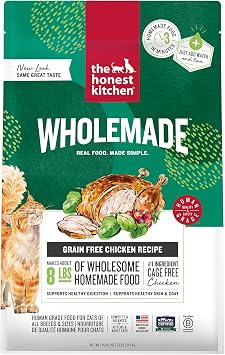 The Honest Kitchen Wholemade Dehydrated Grain Free Chicken Cat Food, Human Grade Recipe with Probiotics & Cage Free Chicken, Digestive Support, Meal or Topper for Cats, Makes 8 lbs from 2 lb Box