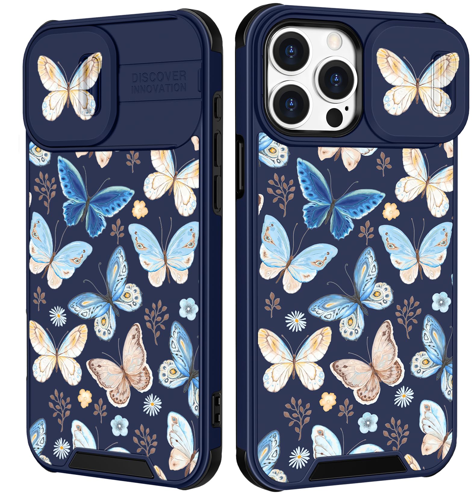 Funermei (2in1 for iPhone 15 Pro Max Case for Women Girls Butterfly Cute Phone Cover Girly Pretty Kawaii Aesthetic Unique Design with Camera Cover Funda for Apple for iPhone 15 ProMax Cases 6.7"
