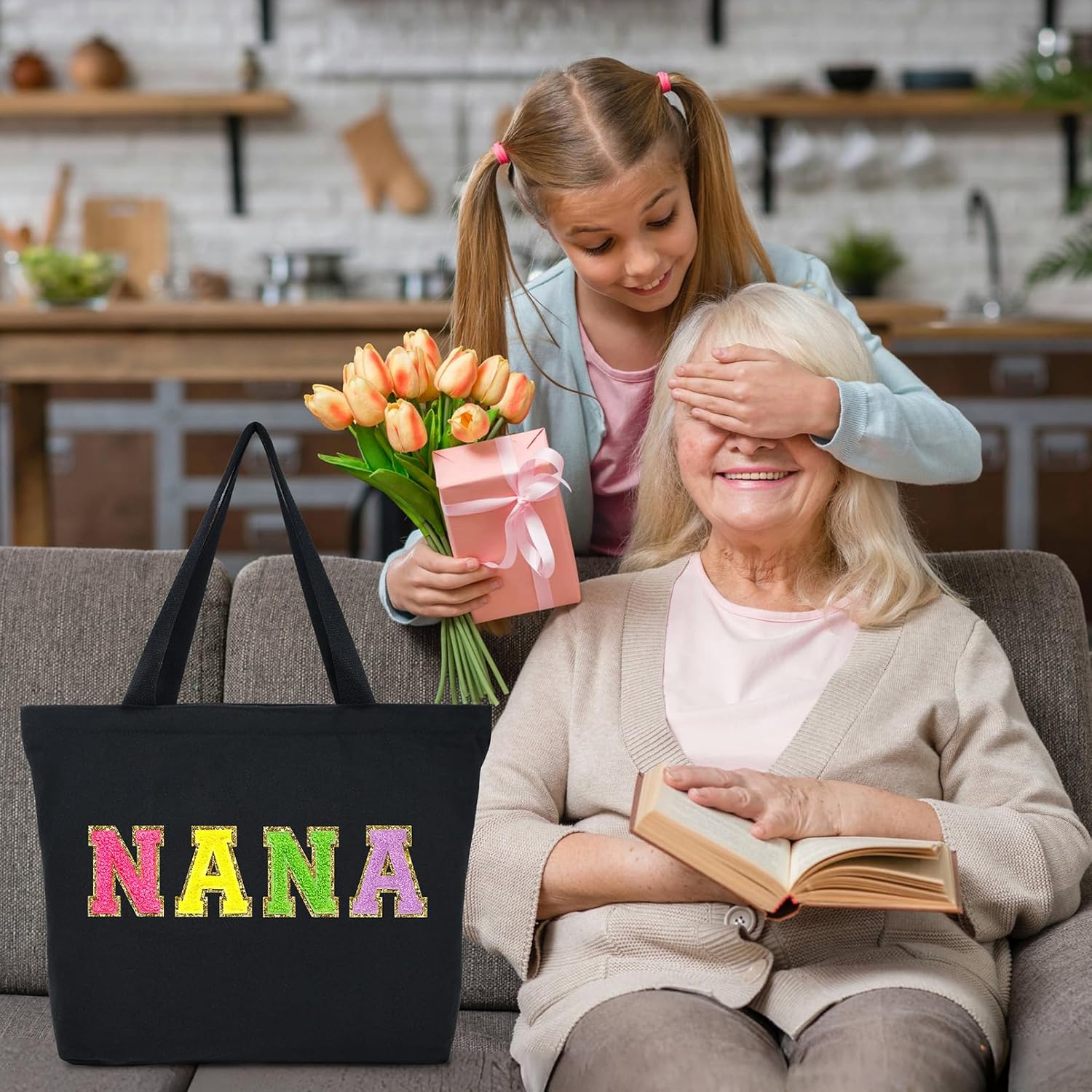 Aileam Grandma Tote Bag Mothers Day Gifts for Grandma Birthday Gigi Nana Bag Tote Best New Gift Canvas Shopping Bag - Image 2