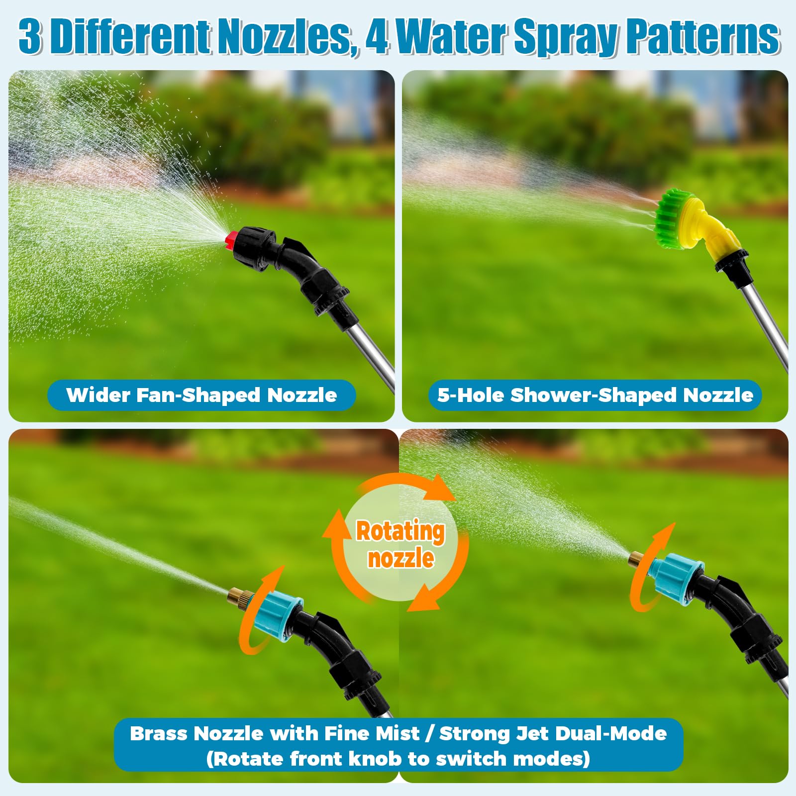Spruzzatore Elettrico 8L Spruzzatore da Giardino a Pressione con 3 Ugelli Regolabili Per Giardino Serra Irrigazione, Diserbo Spruzzatura di Erbicidi e Insetticidi