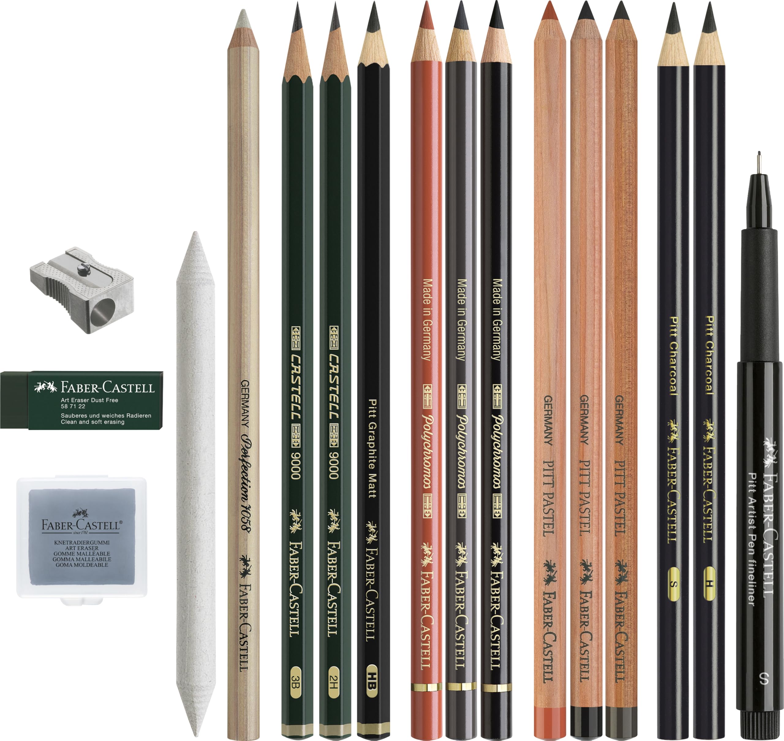 Faber-Castell Discovery Set Dry Art, 17 Piece Set, Gift, Artist Supplies, Coloured Pencils, Pastel Pencils, Charcoal, Graphite, Fineliner Pen, Erasers, Complete Artist Set For Home, School, Art Studio - Image 4
