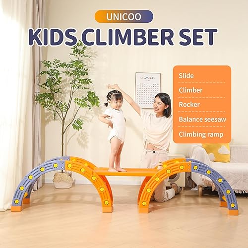 Miniatura 2 de UNICOO Juego de escalada 4 en 1 para niños, escalador de doble arco, rampa de escalada de doble cara, hamaca mecedora, juguetes de escalada para