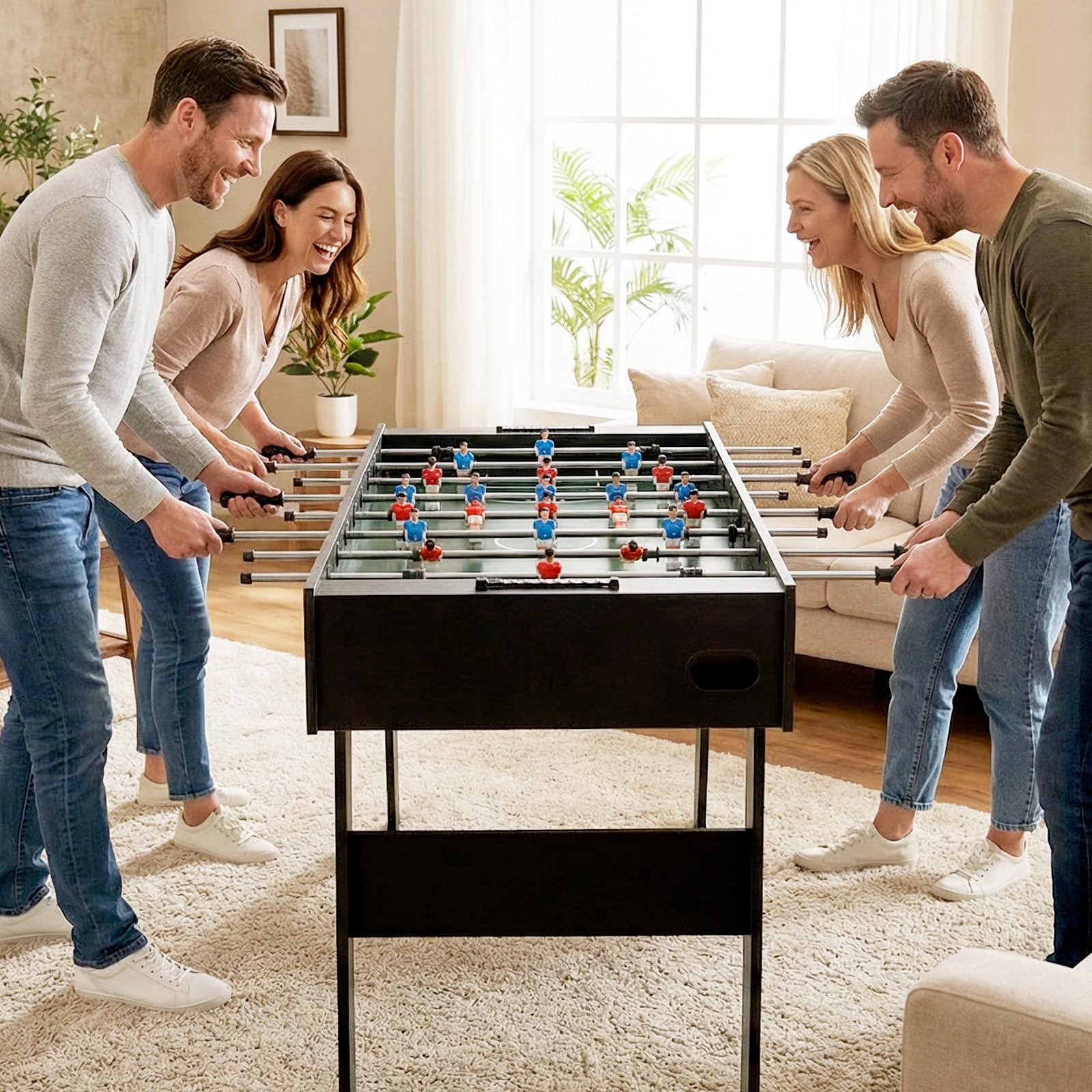 HOMASIS Kickertisch, klappbarer Tischfußball inkl. 22 Kicker, 2 Bällen & 2 Punktezähler, Tischkicker für Erwachsene & Kinder, Fußballtisch, Spieltisch für Partys & Bars, 121 x 60,5 x 81 cm