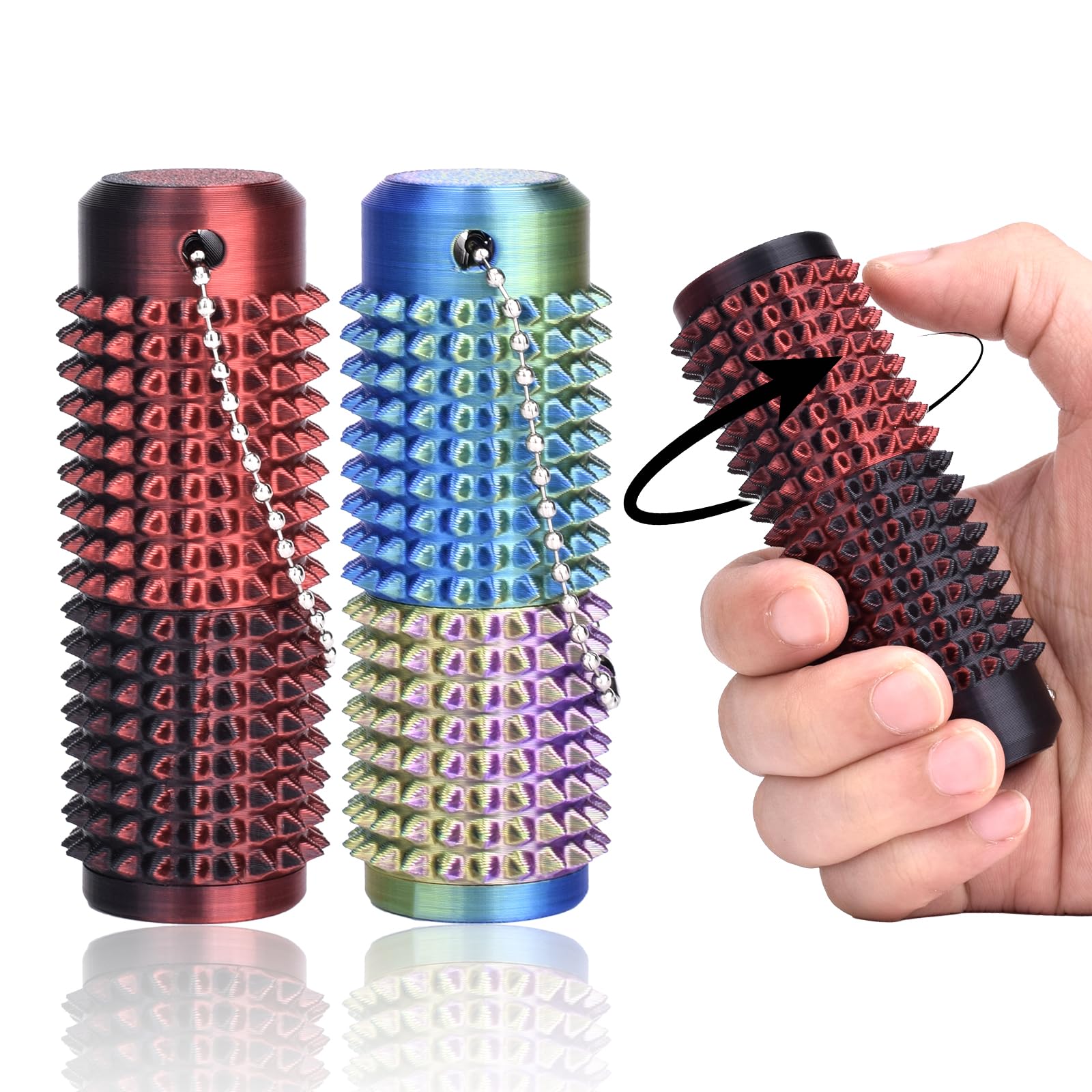 ATOMUS 2PCS Scrollable Ouchies Pain Fidget Toys Spiky Grippie Stim Keychain Pain Stim Fidget Keyring Spiky Sensory Toy for Relaxation Stress Relief Anxiety Relief Novelty Gifts for Work and Study
