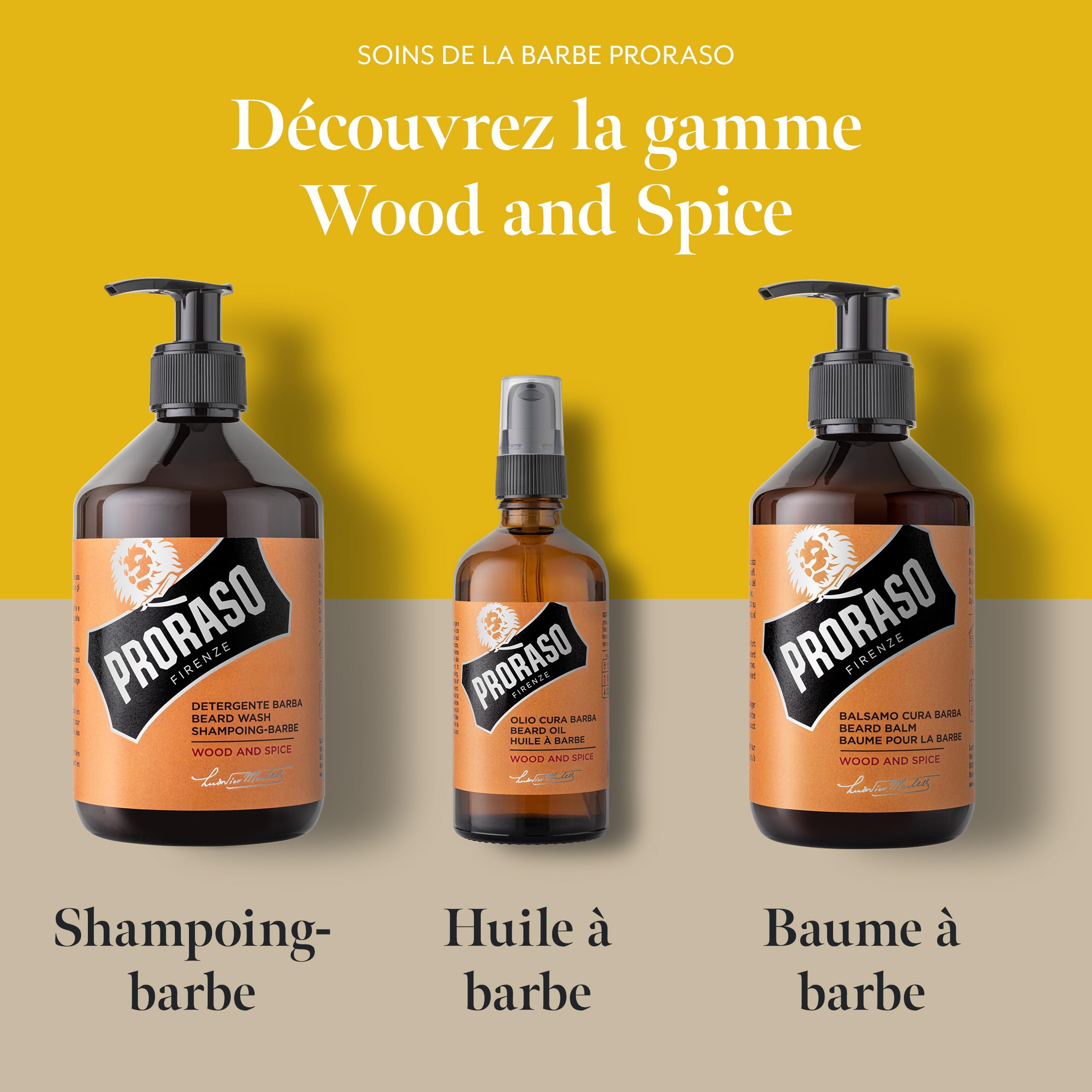 Proraso | Baume à barbe Wood & Spice (flacon-pompe de 300 ml) – Baume pour barbe adoucissant et protecteur contre les démangeaisons et l'inconfort – Fabriqué en Italie