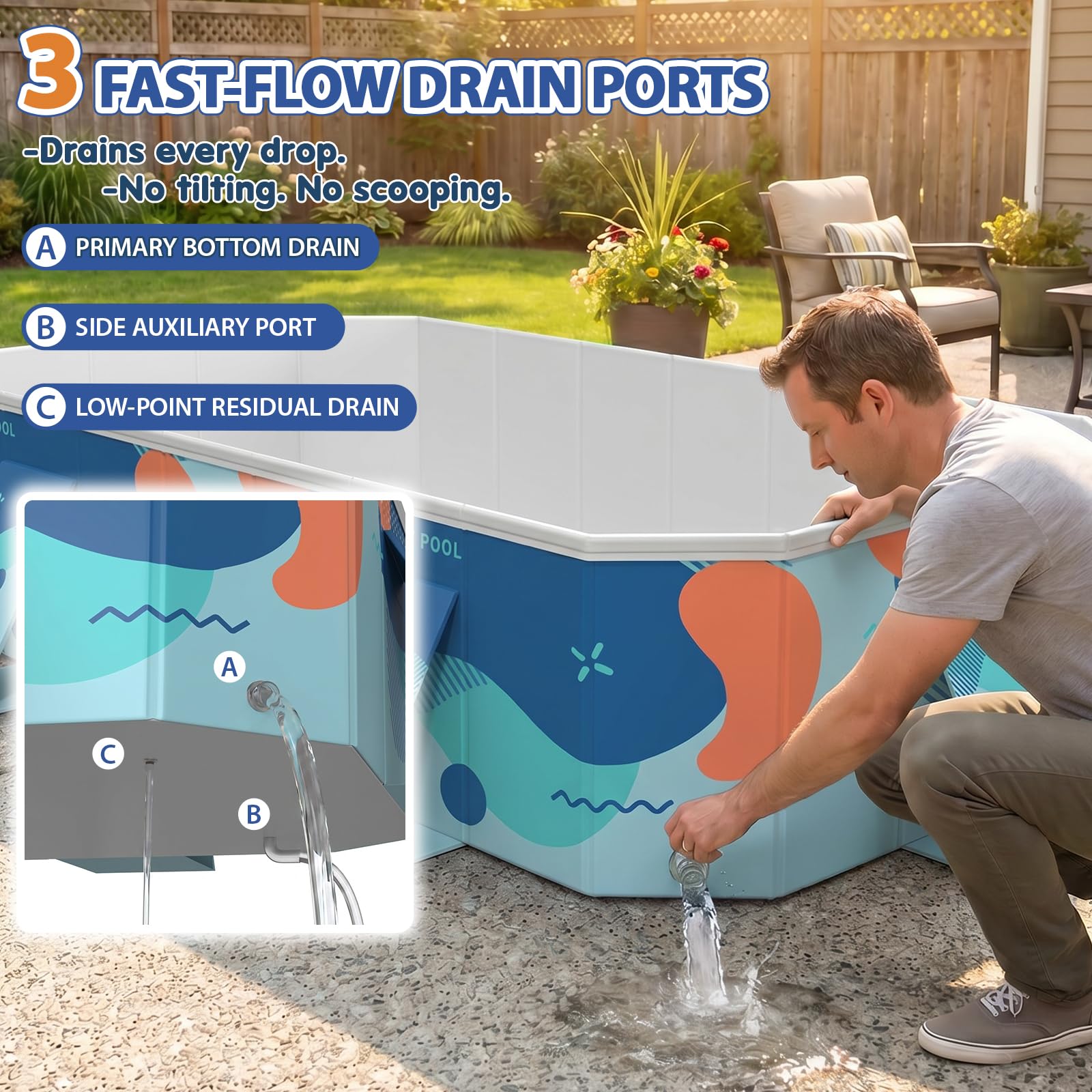 Piscina Plegable Grande para Adultos, bañera de hidromasaje de Lado Duro no Inflable, Piscina Interior al Aire Libre portátil del jardín del jardín con configuración rápida y Drenaje Dual
