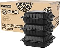Vista 26 de CIAO! Contenedor negro con bisagras MFPP de 6"x6"x3" con tapa, 1 compartimento (caja de 300)