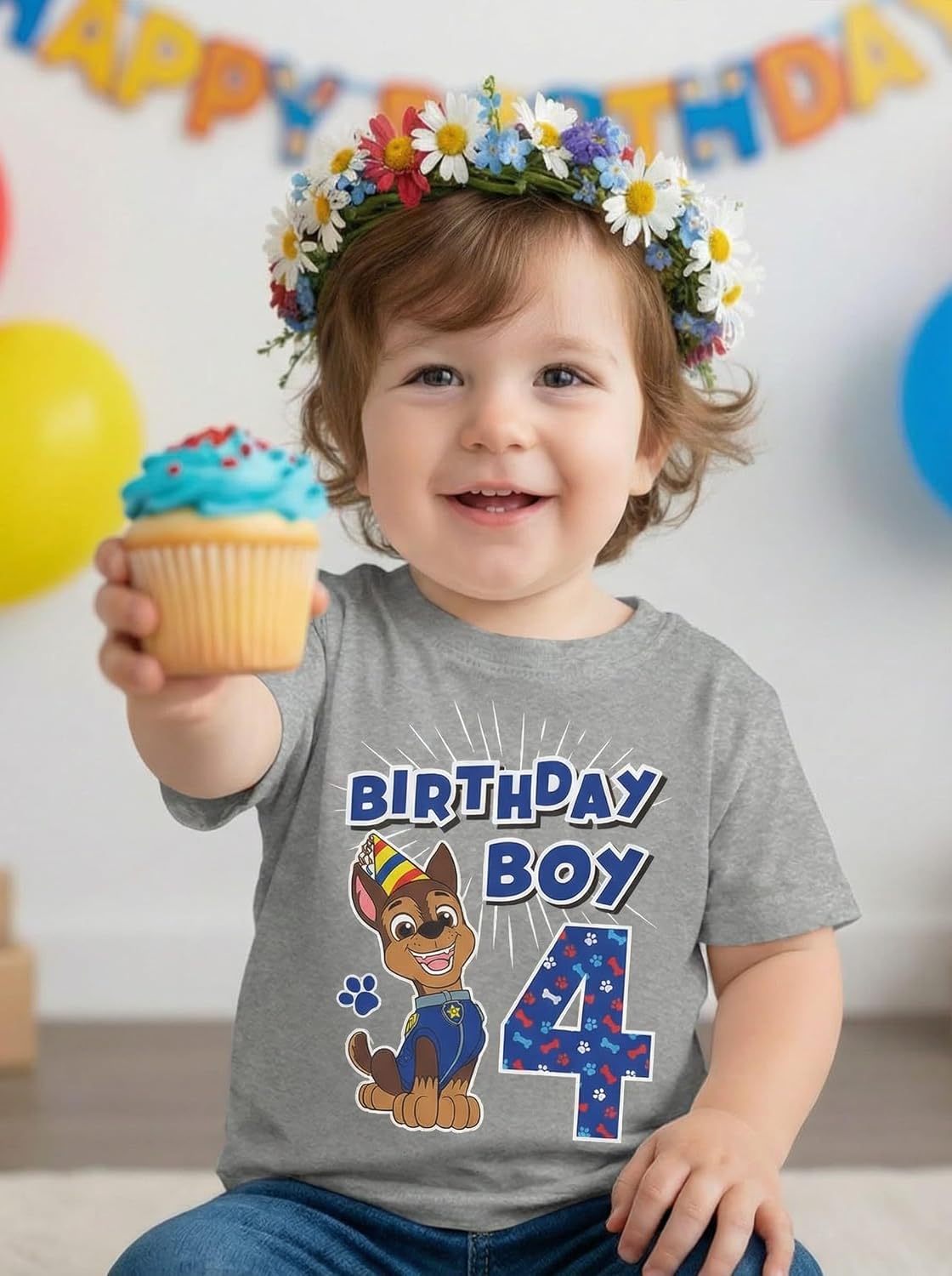 Chase 4th Birthday Shirt for Boys - Toddler Paw Patrol Party Outfit - T-Shirt Gift for 4 Year Old