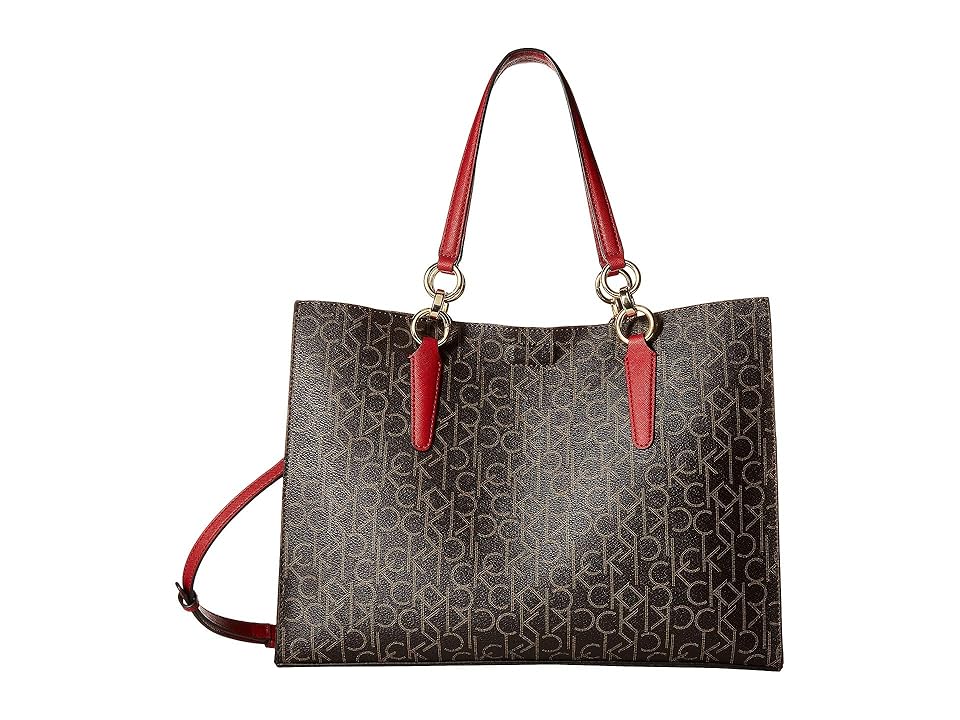 

Calvin Klein Monogram East/West Box Tote (Brown/Khaki/Rouge) Tote Handbags