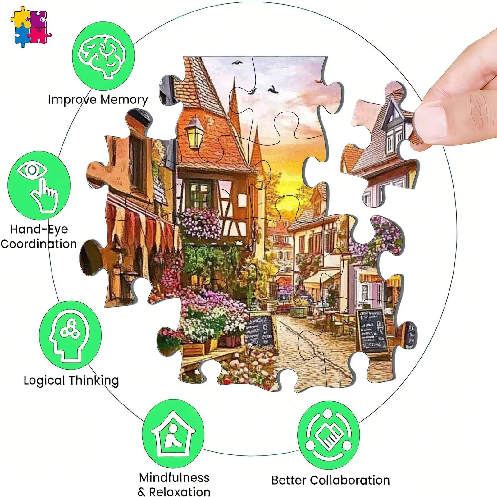 Puzzle 6000 elementów, małe miasteczko Układanka 6000 elementów Dorośli i dzieci, Premium artystyczna łamigłówka, 179,5x105,5 cm Klasyczna gra Puzzle dla dorosłych, wystrój domu, prezent dla kobiety