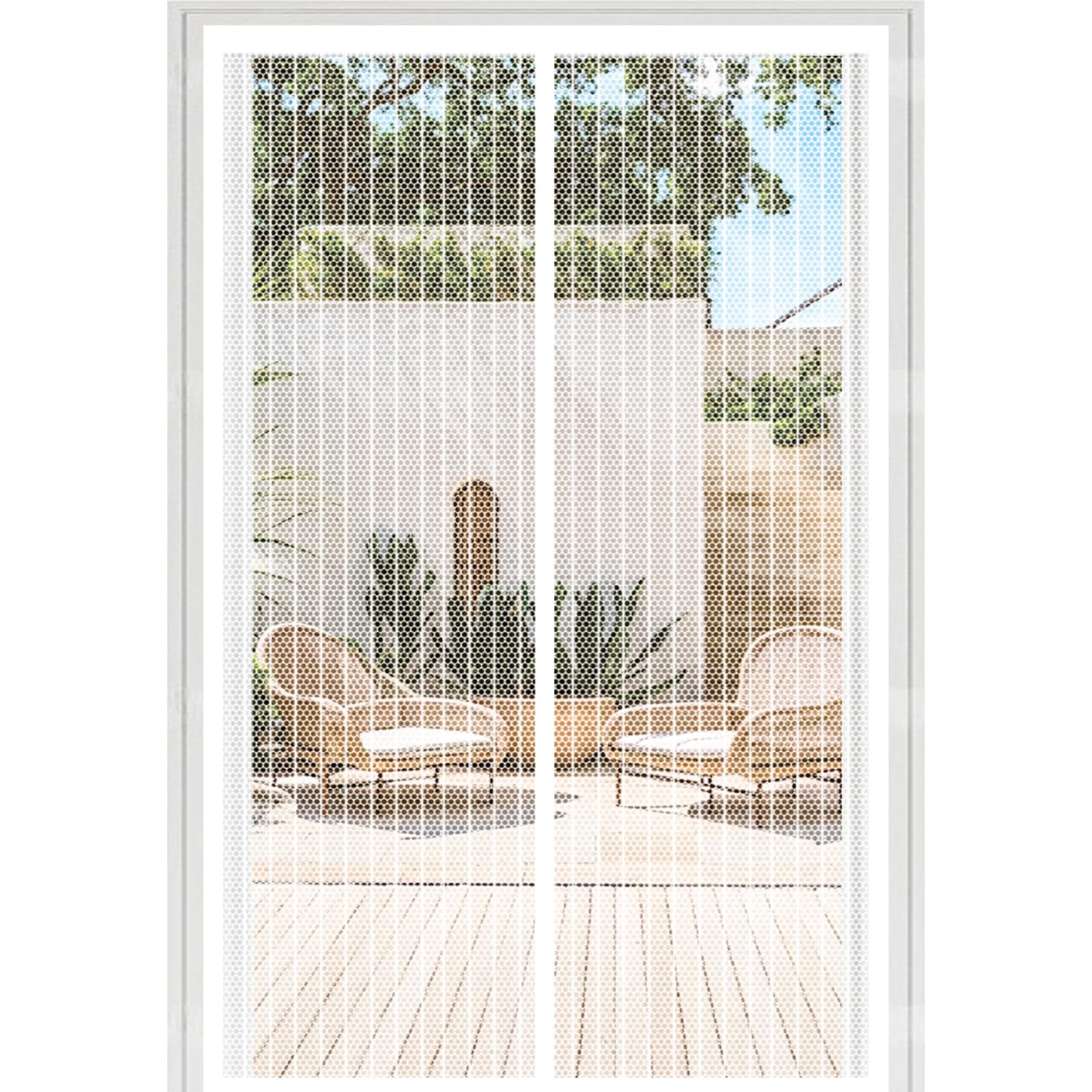 Door Fly Screen 86 x 226 cm Snap Shut Automatically Insect with Full Frame Magic Tape&Powerful Magnets, No Drill Installation Door Curtains to Stop Flies for Kitchen, White