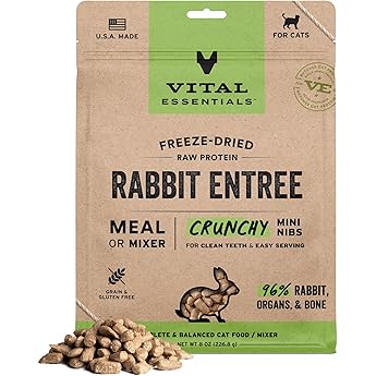 Vital Essentials Freeze Dried Raw Cat Food, Rabbit Mini Patties Entree, 3.75 oz