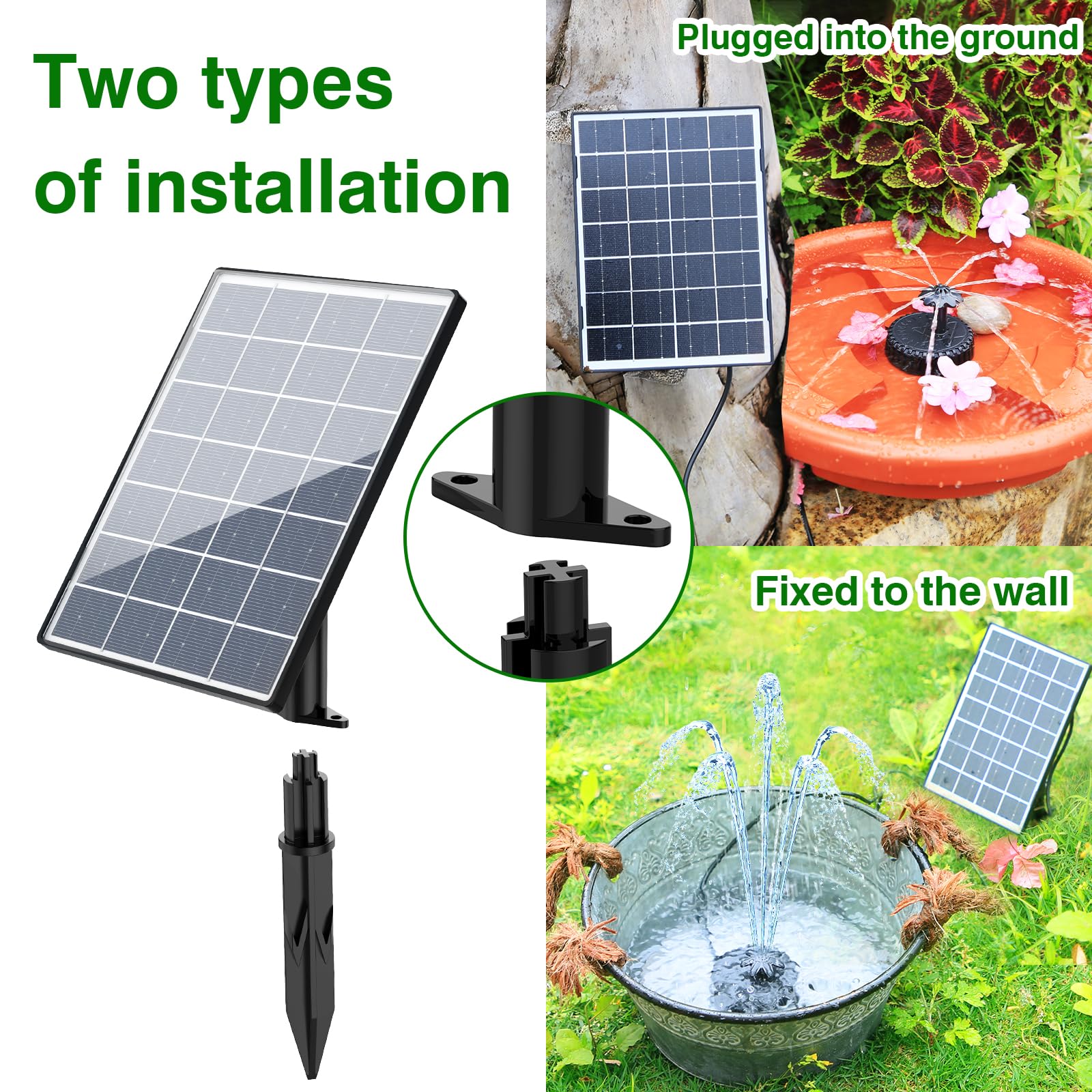 AISITIN Solarna pompa wodna 4,5 W, do samodzielnego wykonania, szklany panel, fontanny zasilane energią słoneczną, pompa wodna z 4 dyszami, fontanna solarna do kąpieli dla ptaków, ogrodu, akwarium