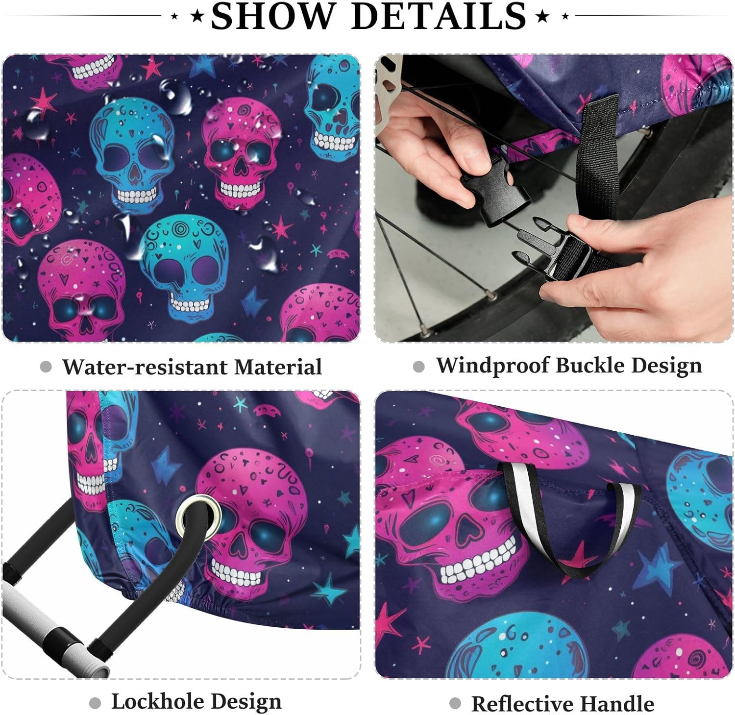 ALAZA Skull & Stars Bike Cover Waterproof Outdoor Ebike Bicycle Covers Tarp Protection for 1/2 Bikes, Sun UV Dust Wind Proof