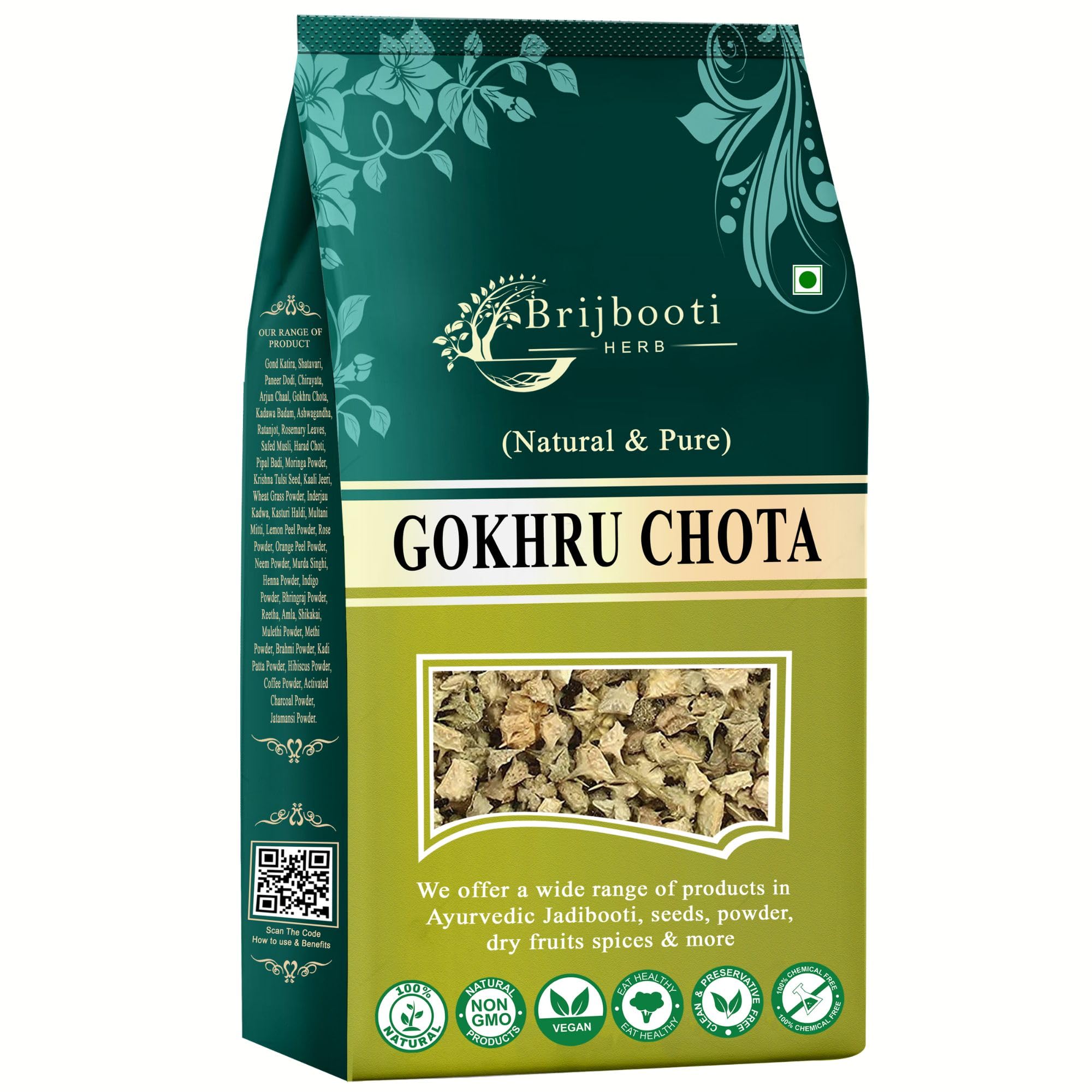 Birju Mahavir Gokhru Chota - Tribulus Terrestris Seeds - Small Caltrops, Natural, 200 gram (BMPL-355)