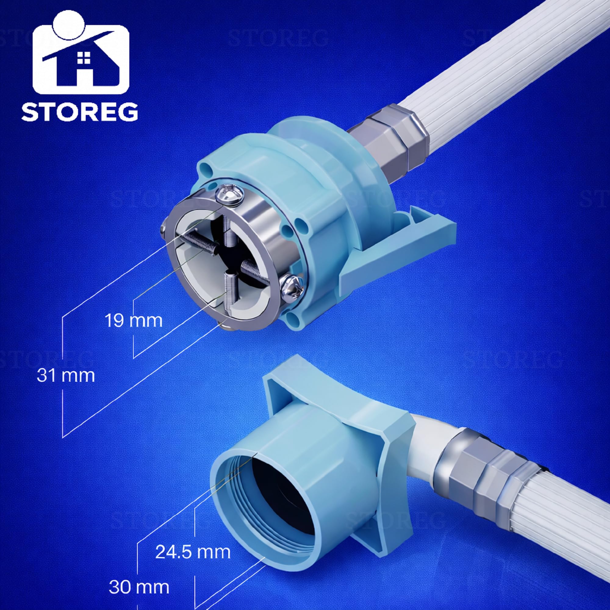 STOREG Flexible PVC Washing Machine Inlet Hose Water Pipe, Universal Water Inlet with Tap Adaptor Connector for Top & Front Load Fully Automatic (3 M)