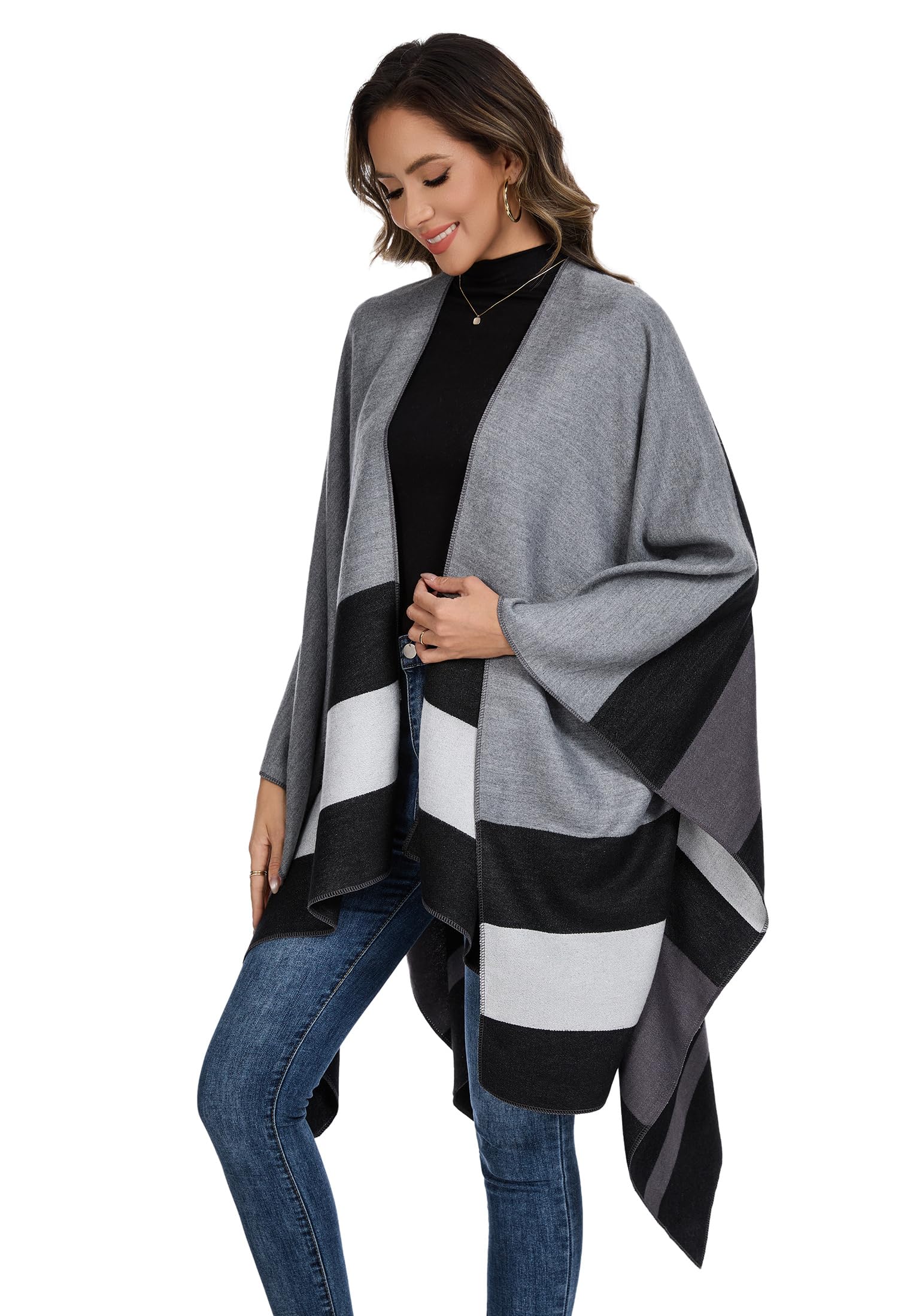 colornival Elegante Mantella da Donna con Fronte Aperto Poncho Morbido, Adatto per Primavera, Autunno e Inverno