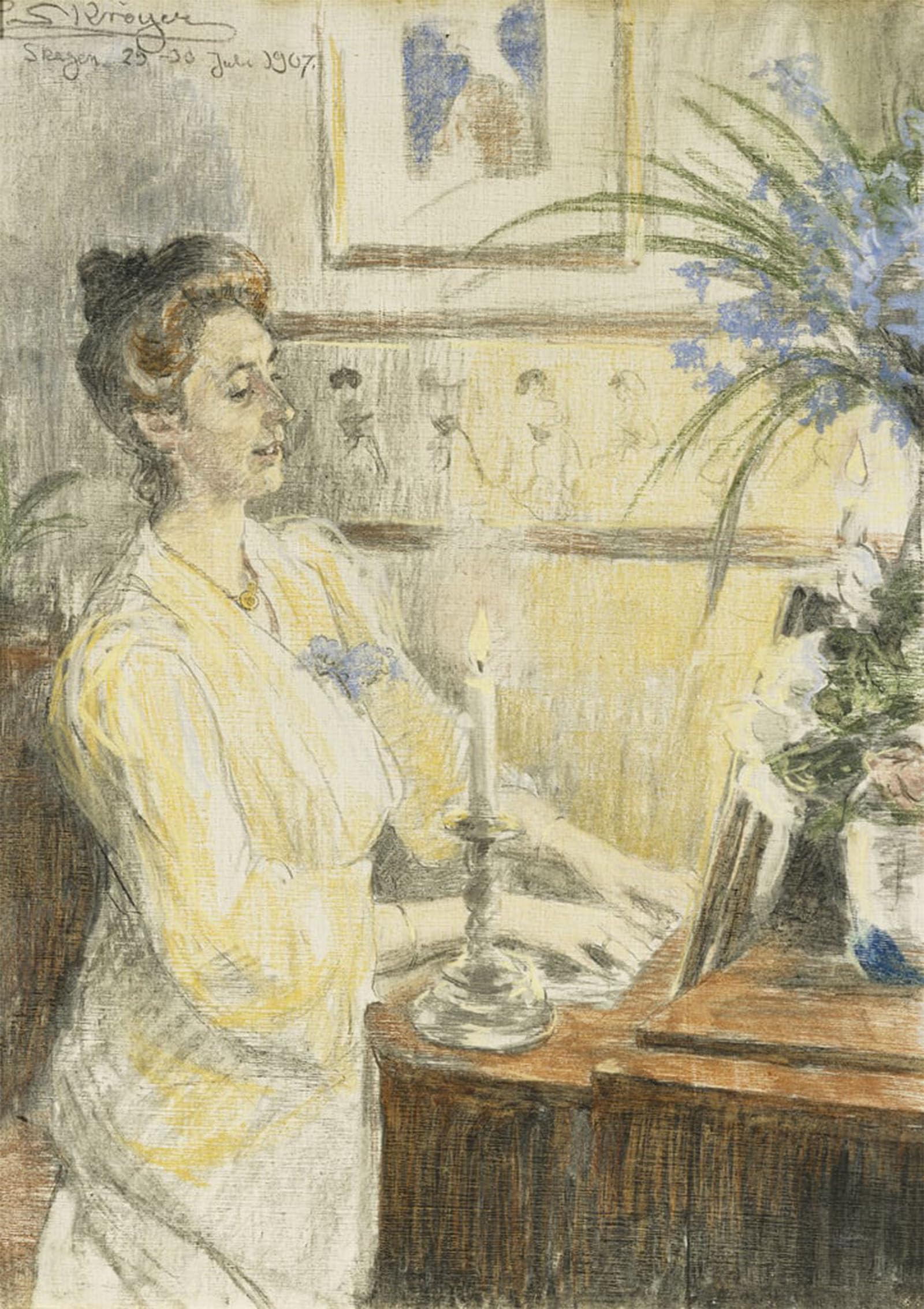 ARTXLXXBN Famous Painting Canvas Artwork Graffiti Print Portrait of Johanne Helene Louise Brodersen At the Piano by Peder Kroyer Portrait Canvas Image for Home Decor 60x90cm