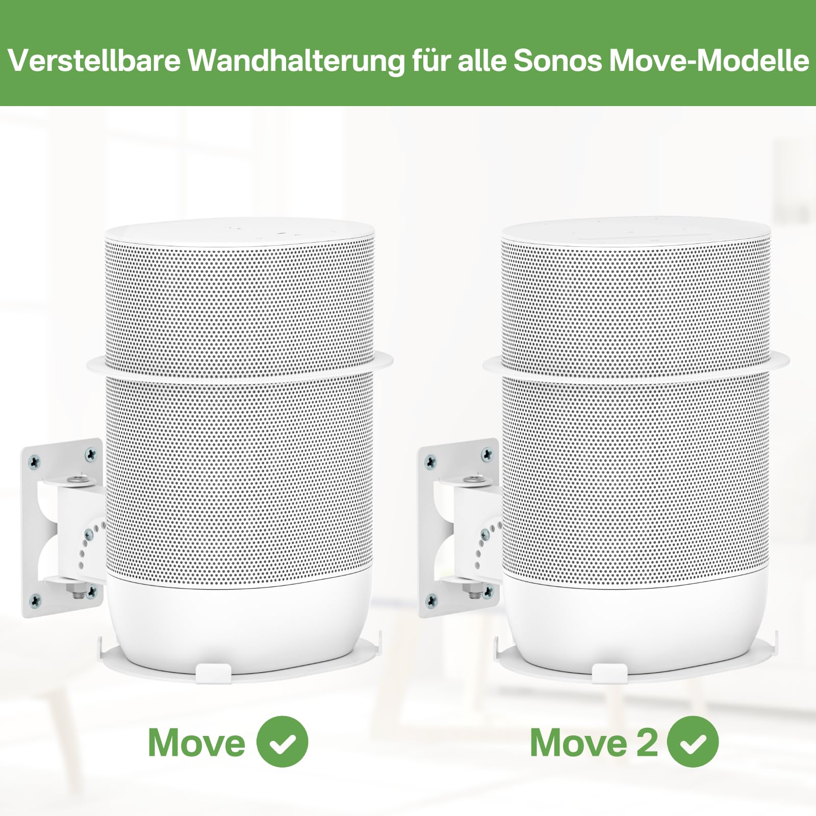notiela Supporto da parete in metallo per Sonos Move e Sonos Move 2. Supporto da parete con inclinazione e rotazione per interni ed esterni
