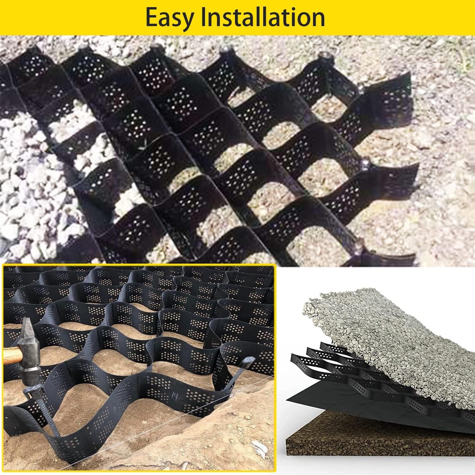 5 cm Geo Gravel Grid Ground Gravel, rozszerzalna siatka stabilizacyjna z polietylenu, HDPE o wysokiej gęstości, łatwa instalacja, idealna do ogrodów, podjazdów, obciążenie 850 kg na metr kwadratowy