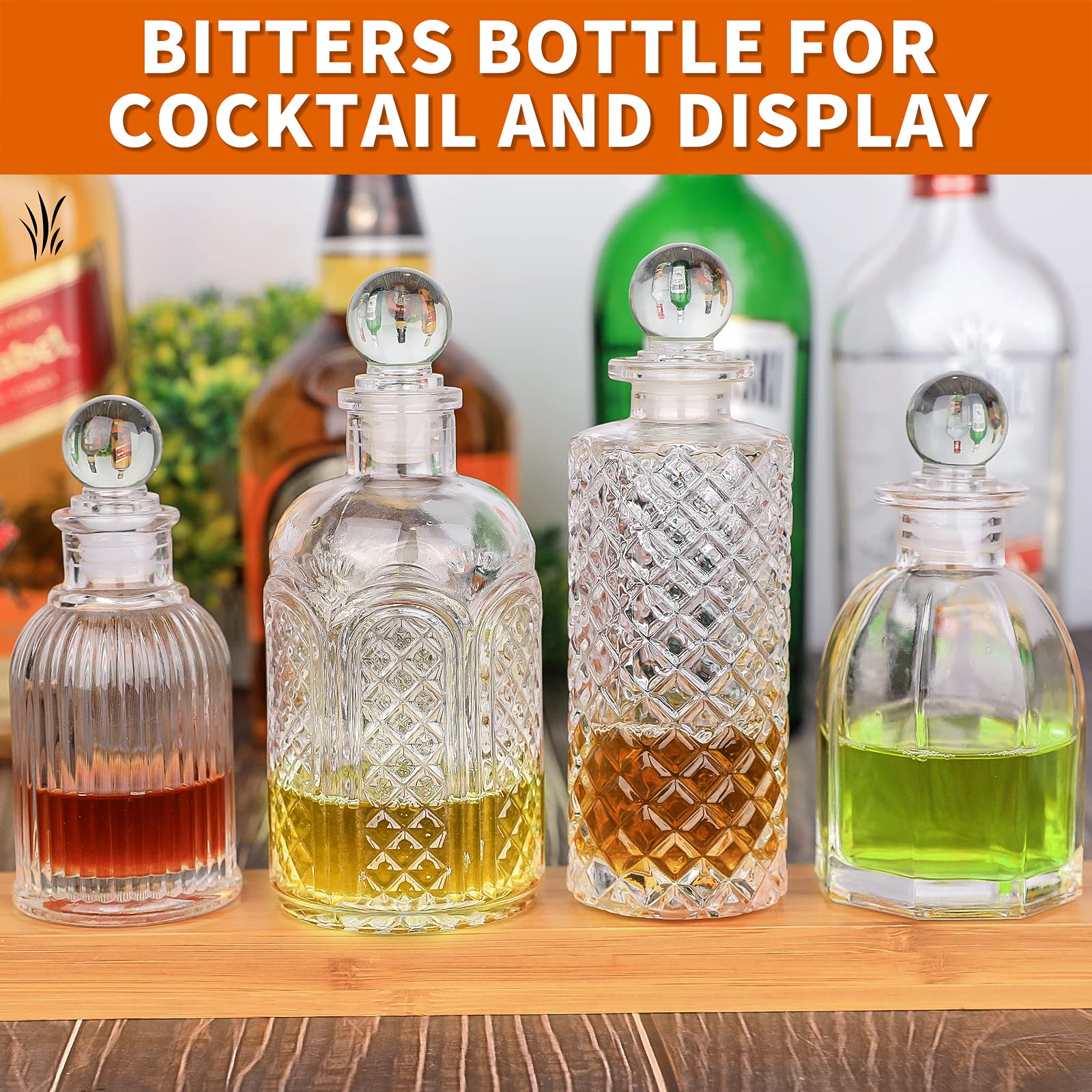 Lot De 3 Bouteilles Bitters En Verre Avec Bouchon Dasher 48,2g - Outil Bar Professionnel Pour Cocktails