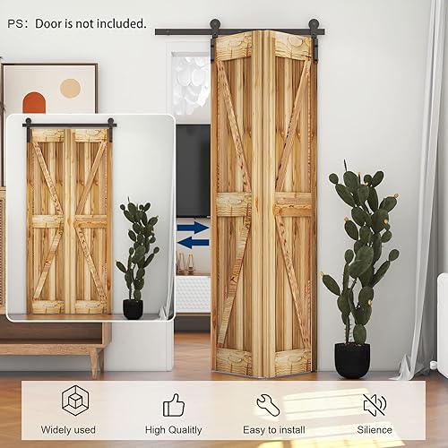 Miniatura 5 de KOSMZEWI Kit de herrajes para puerta corrediza de granero de 52 pulgadas para 2 puertas, rodillo resistente, suave y silencioso, fácil de instalar