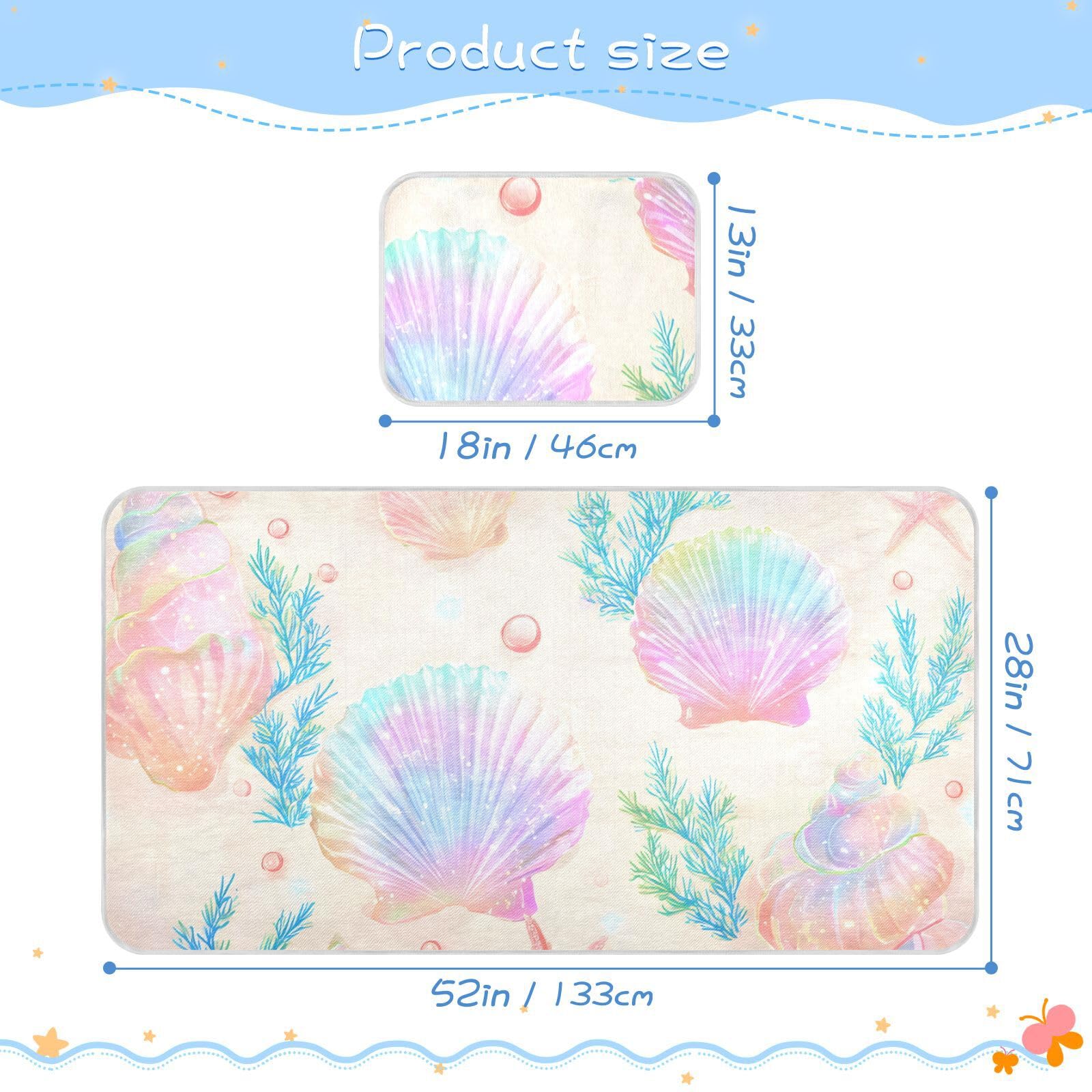 Bolaz Summer Sleeping Bed Pad, Seashells Shiny Grass Pattern Cooling Mattress Set Breathable Bed Mat Ice Silk Mat + Pillow Cover for Toddler Boys Girls